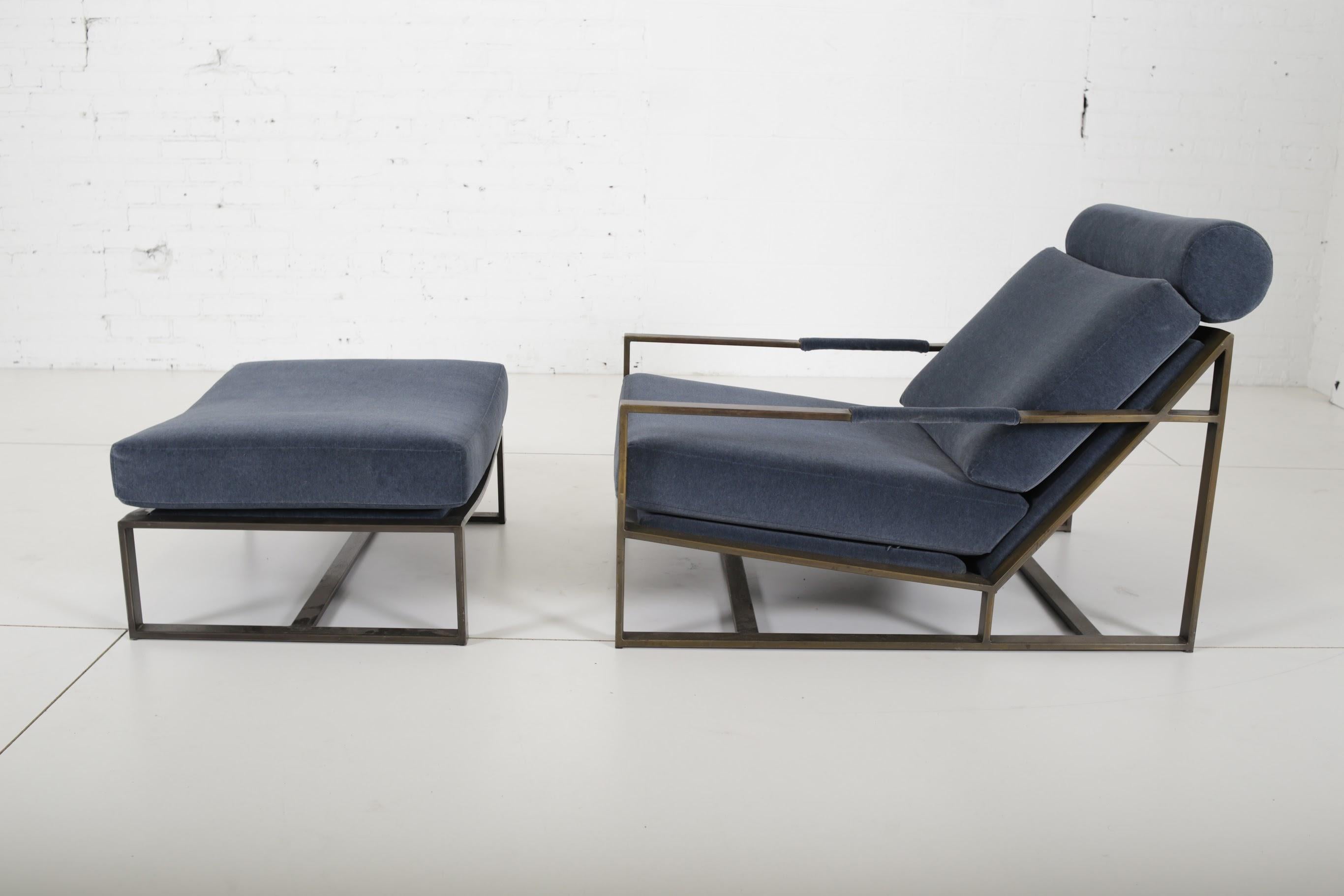 Mid-Century Modern Milo Baughman Bronze Frame 1965 Lounge Chair with Ottoman