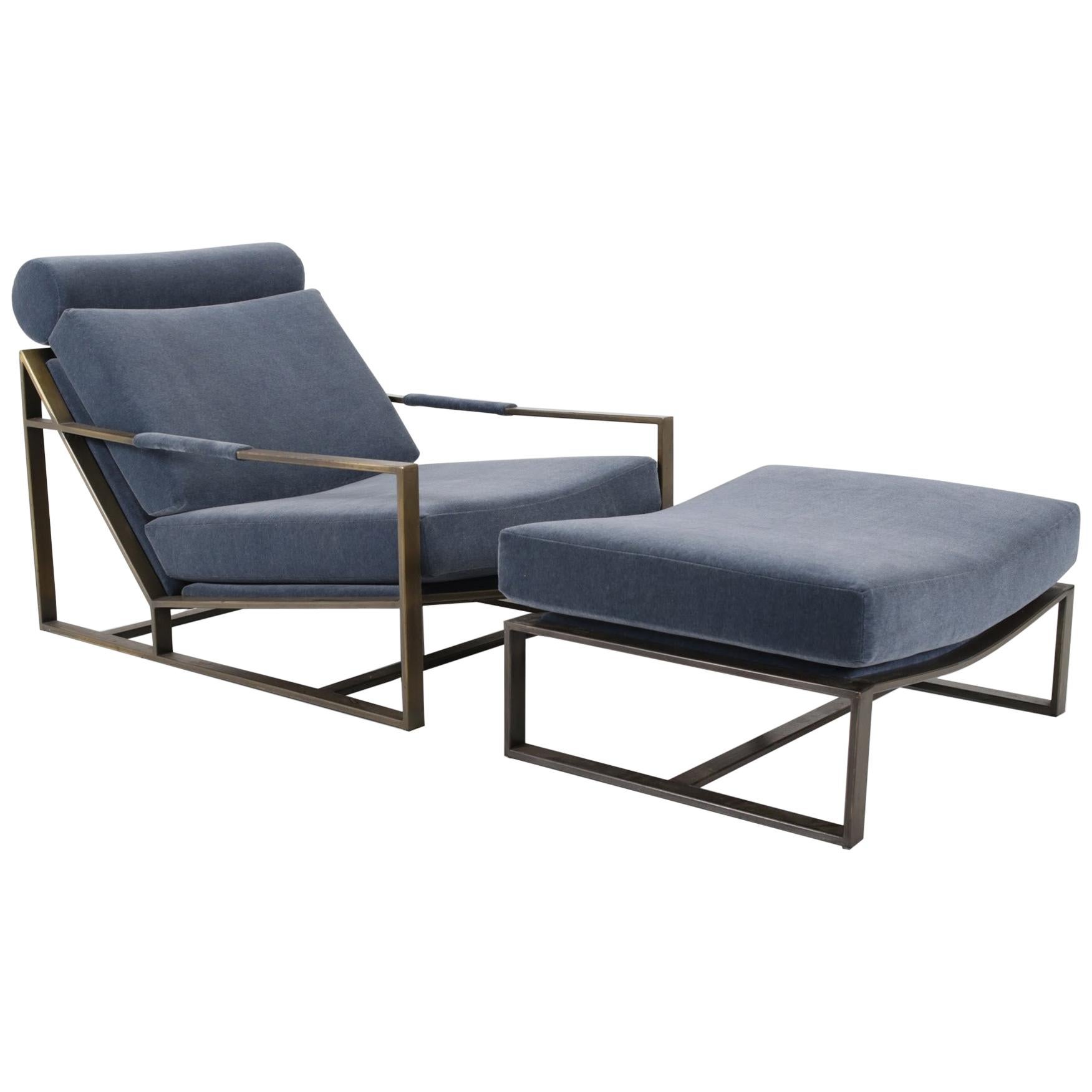 Milo Baughman Bronze Frame 1965 Lounge Chair with Ottoman