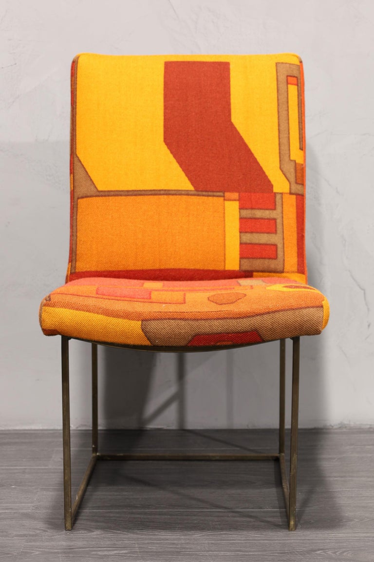 Milo Baughman Bronze Thin Frame Chairs in Jack Lenor Larsen Upholstery