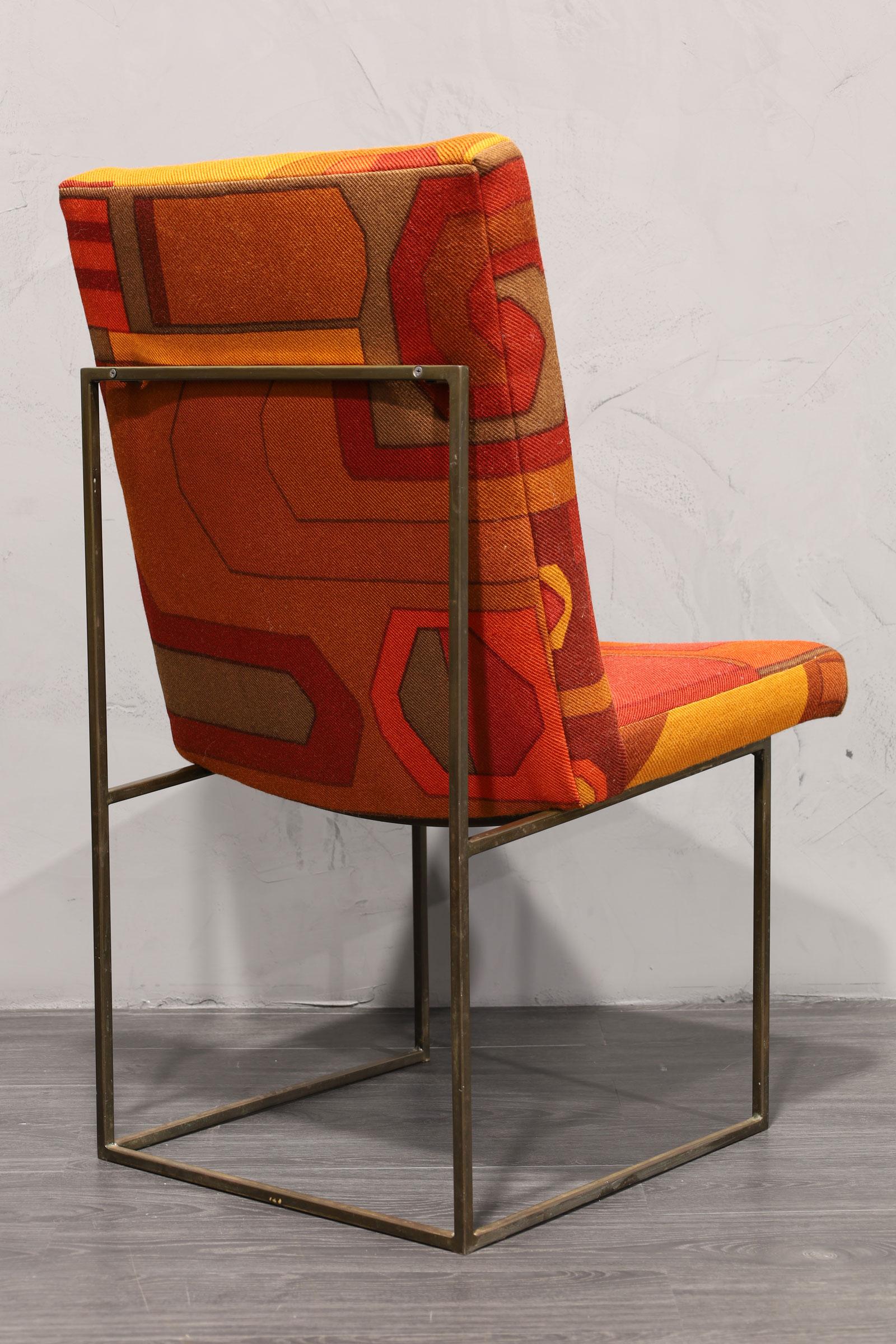 American Milo Baughman Bronze Thin Frame Chairs in Jack Lenor Larsen Upholstery For Sale