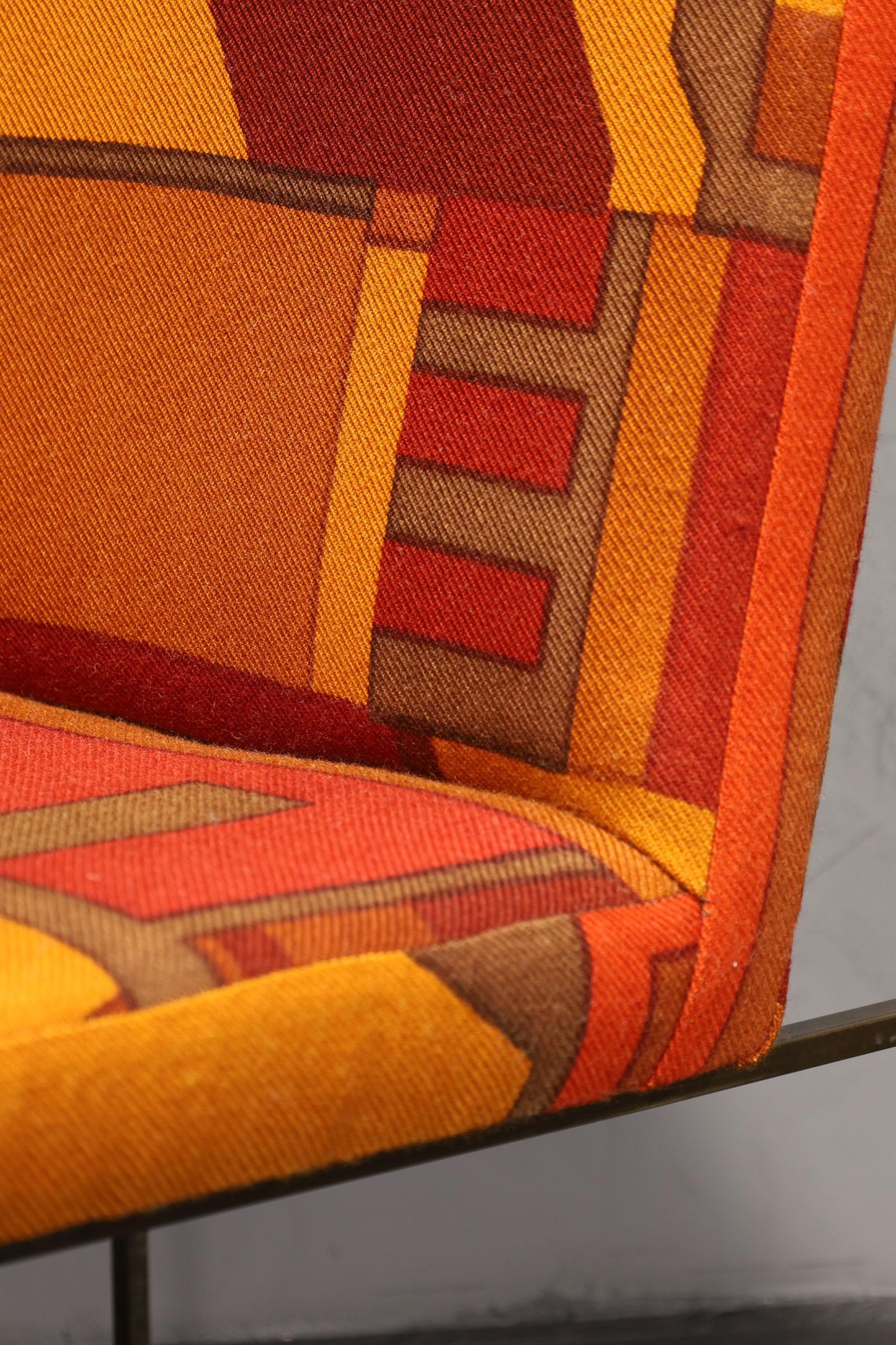 Milo Baughman Bronze Thin Frame Chairs in Jack Lenor Larsen Upholstery For Sale 1