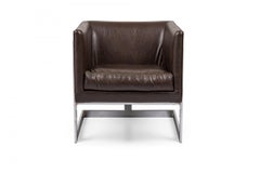 Milo Baughman Brown Vinyl Cube Lounge / Armchair