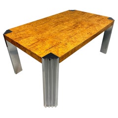 Milo Baughman Burl and Chrome Dining Table in the Art Deco Style