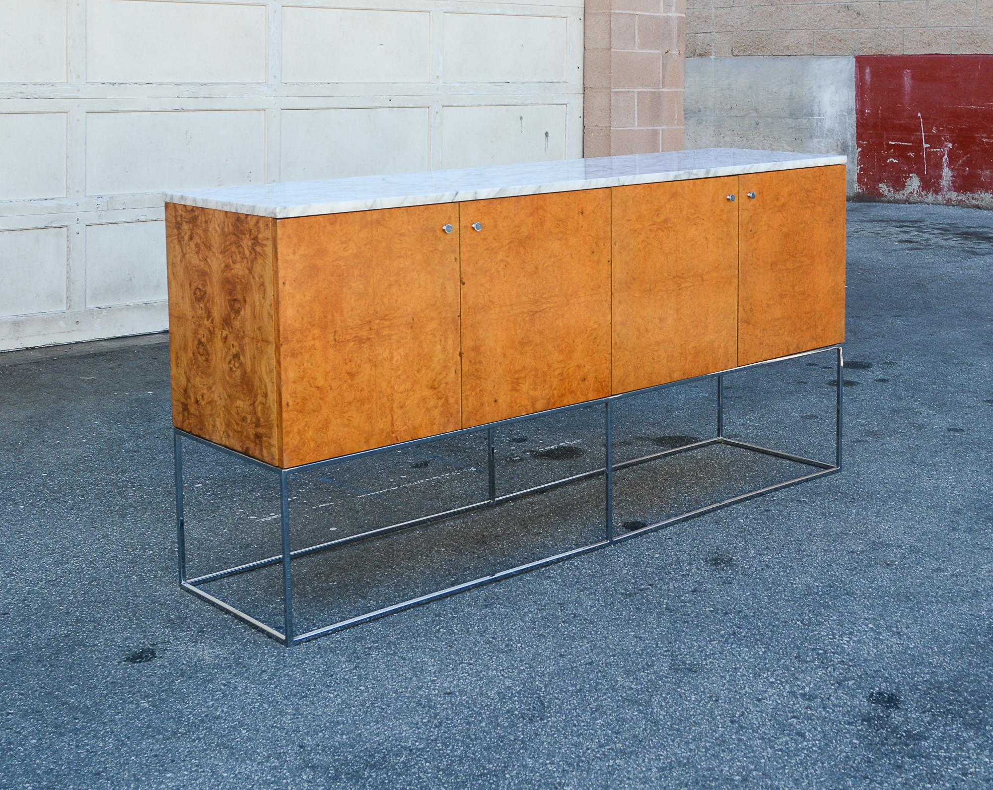 Milo Baughman Burl and Marble Credenza Sideboard For Sale 6