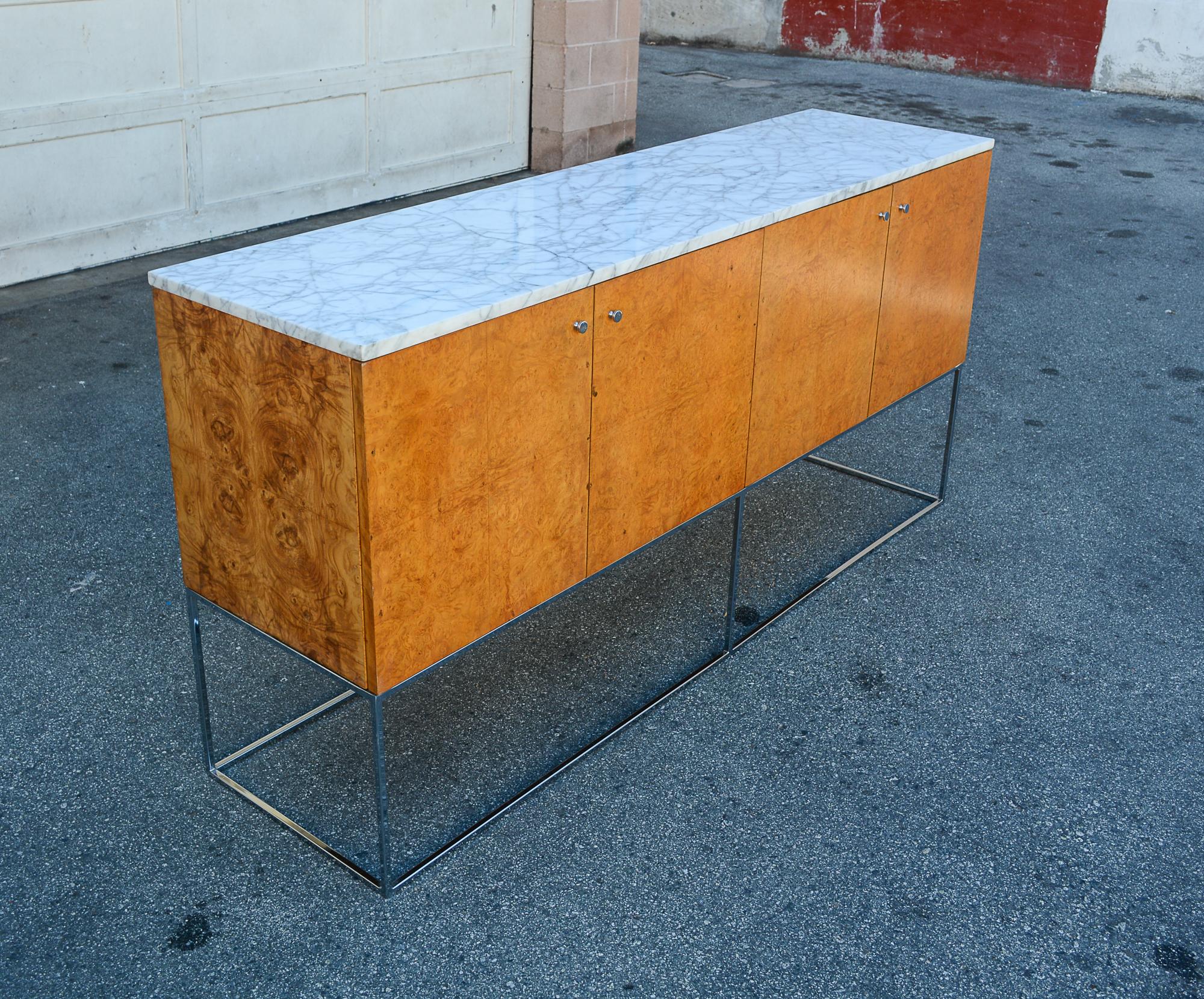 Mid-Century Modern Milo Baughman Burl and Marble Credenza Sideboard For Sale