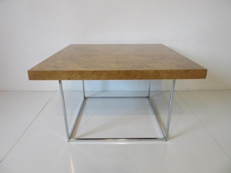 Olive Milo Baughman Styled Burl Coffee Table For Sale