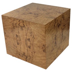 Milo Baughman Burl Olive Wood Cube Side Table or Low Pedestal