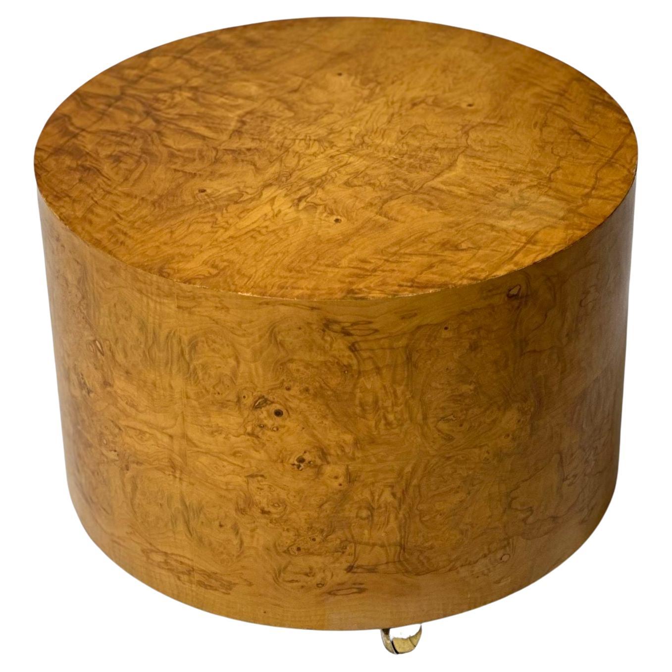 1960s Inlay BurlWood Drum End Tables at 1stDibs