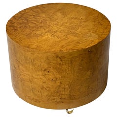 Used Milo Baughman Burl Olive Wood Drum Table / Wheels, 1970