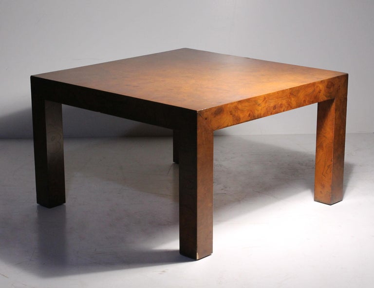 Mid-Century Modern Milo Baughman Burl Olivewood Parsons Coffee Table For Sale