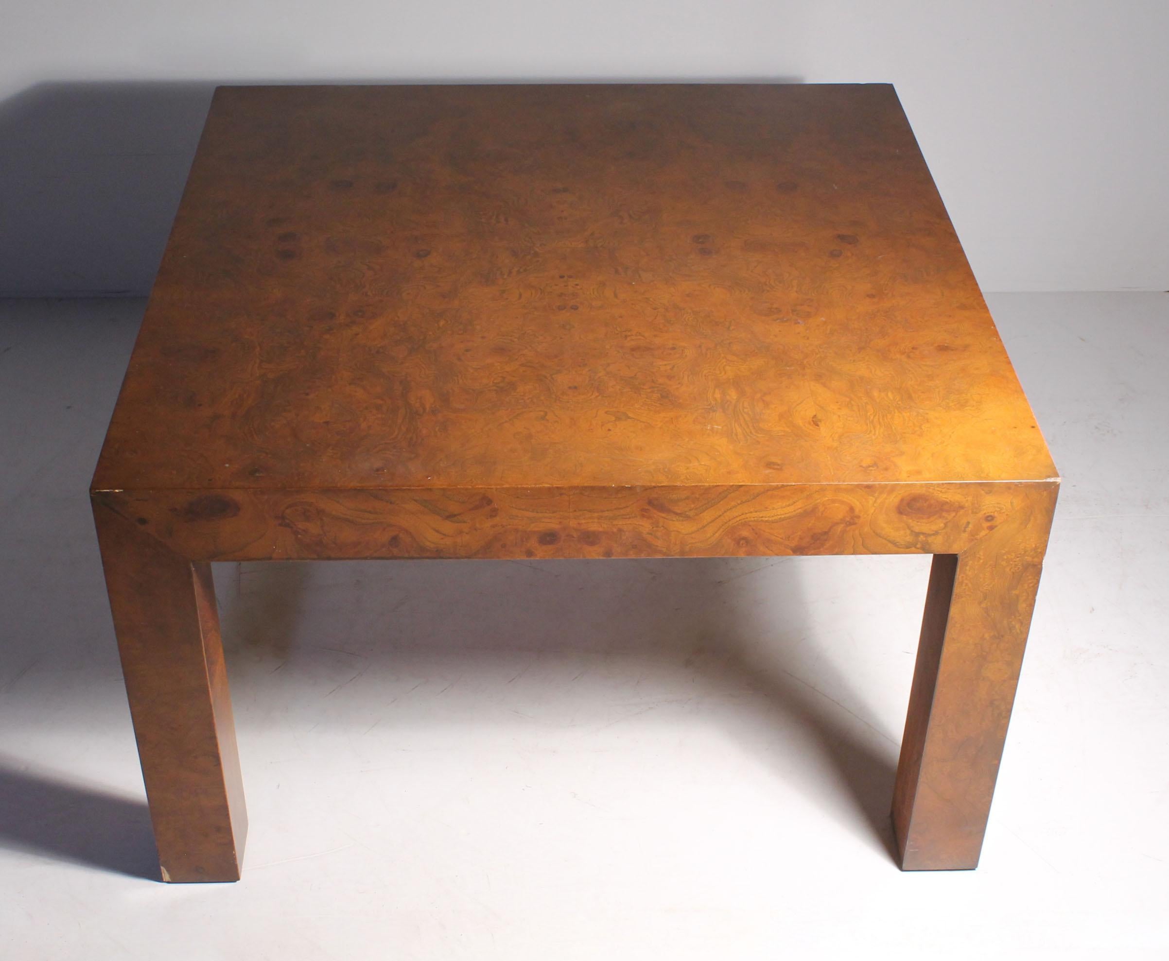 American Milo Baughman Burl Olivewood Parsons Coffee Table For Sale