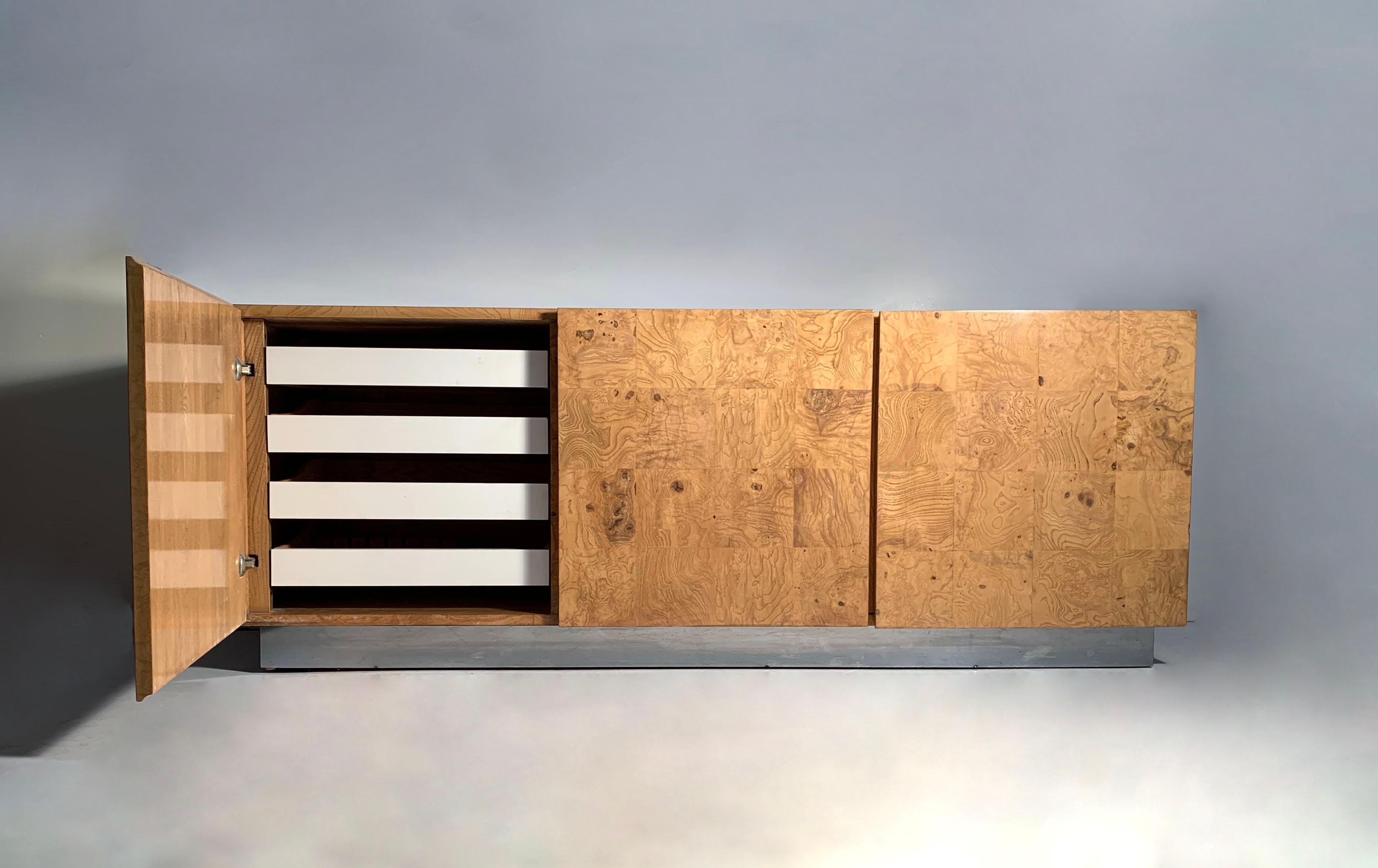 Mid-Century Modern MIlo Baughman Burl Patchwork Credenza Cabinet for Thayer Coggin For Sale