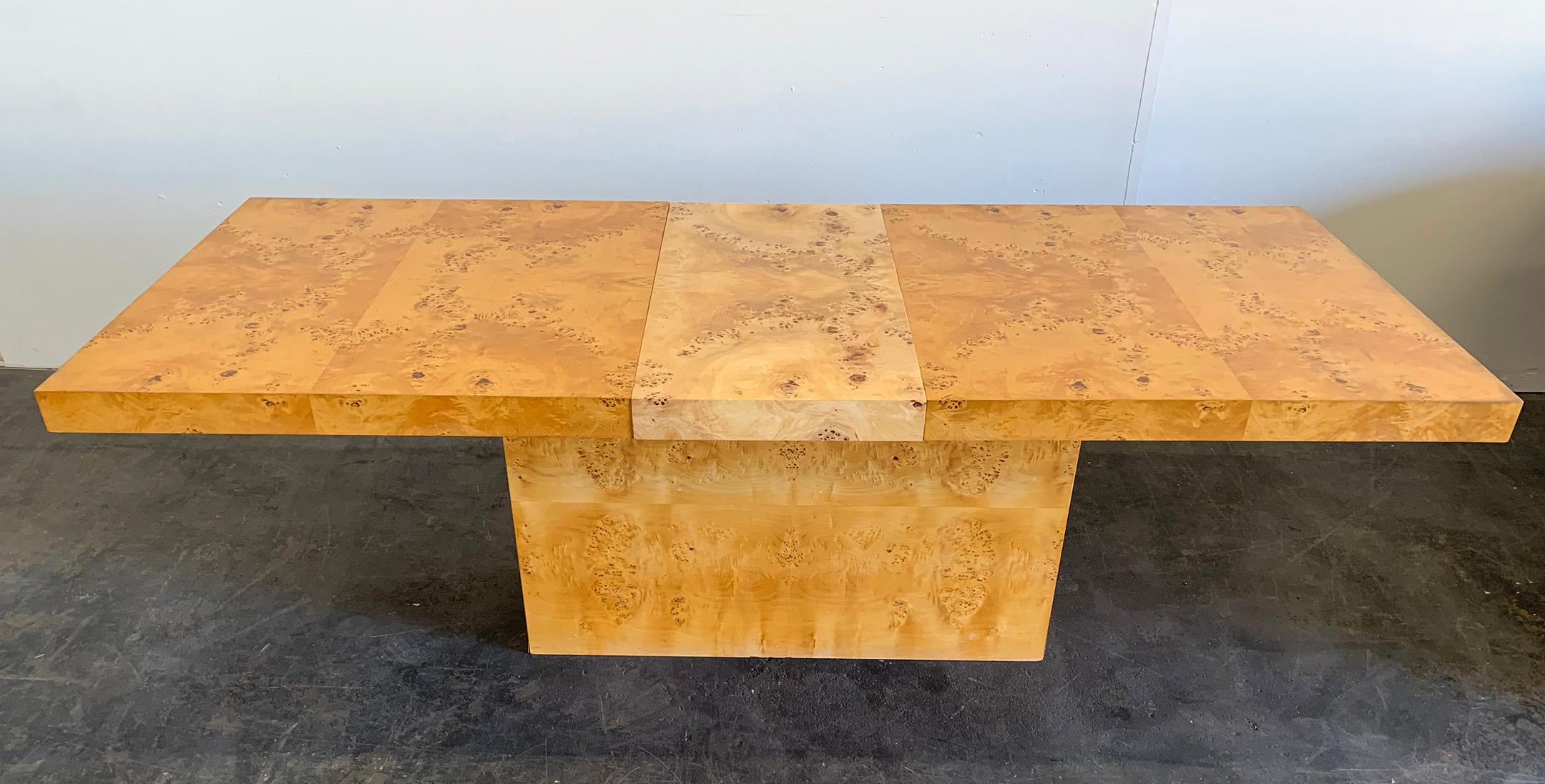 Veneer Milo Baughman Burl Pedestal Dining Table