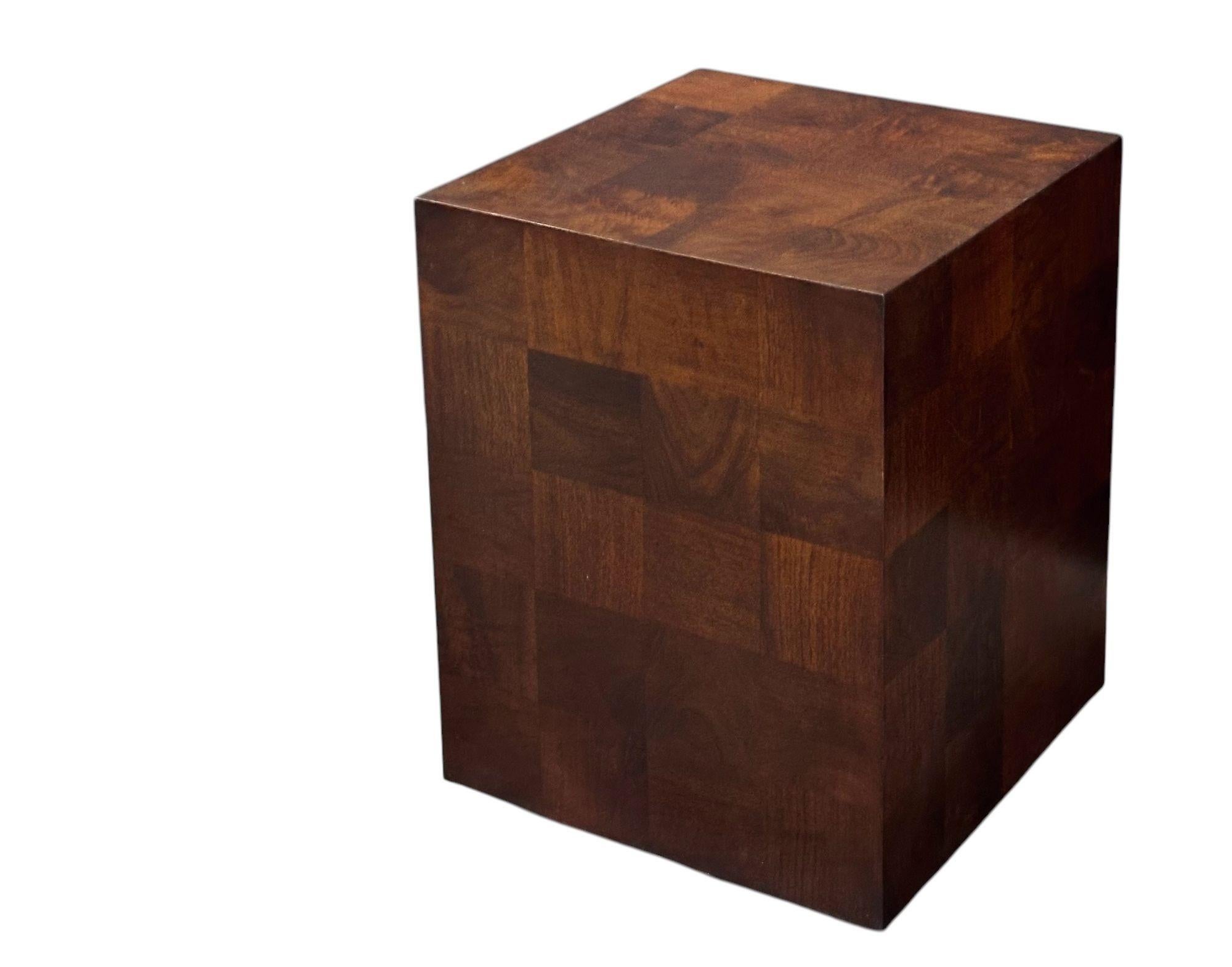 American Milo Baughman Burl Walnut Patchwork Side/End Table, 1970