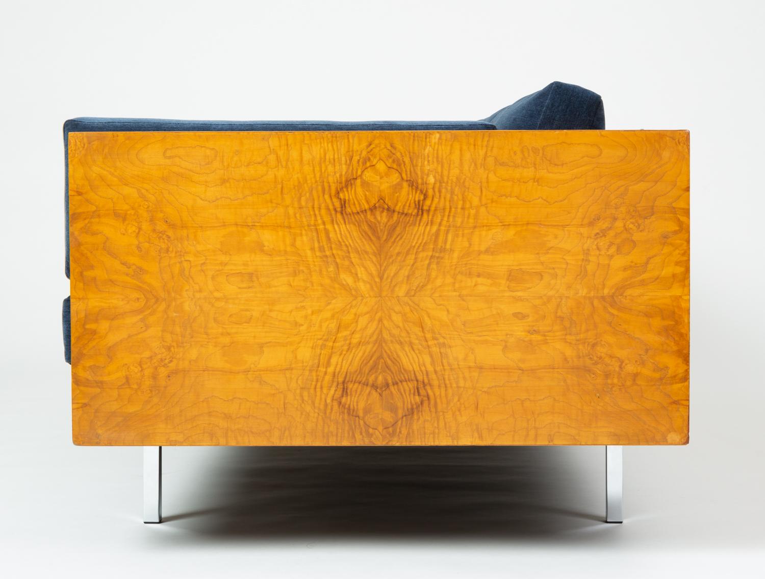 Mid-Century Modern Milo Baughman Burl Wood Case Sofa for Thayer Coggin