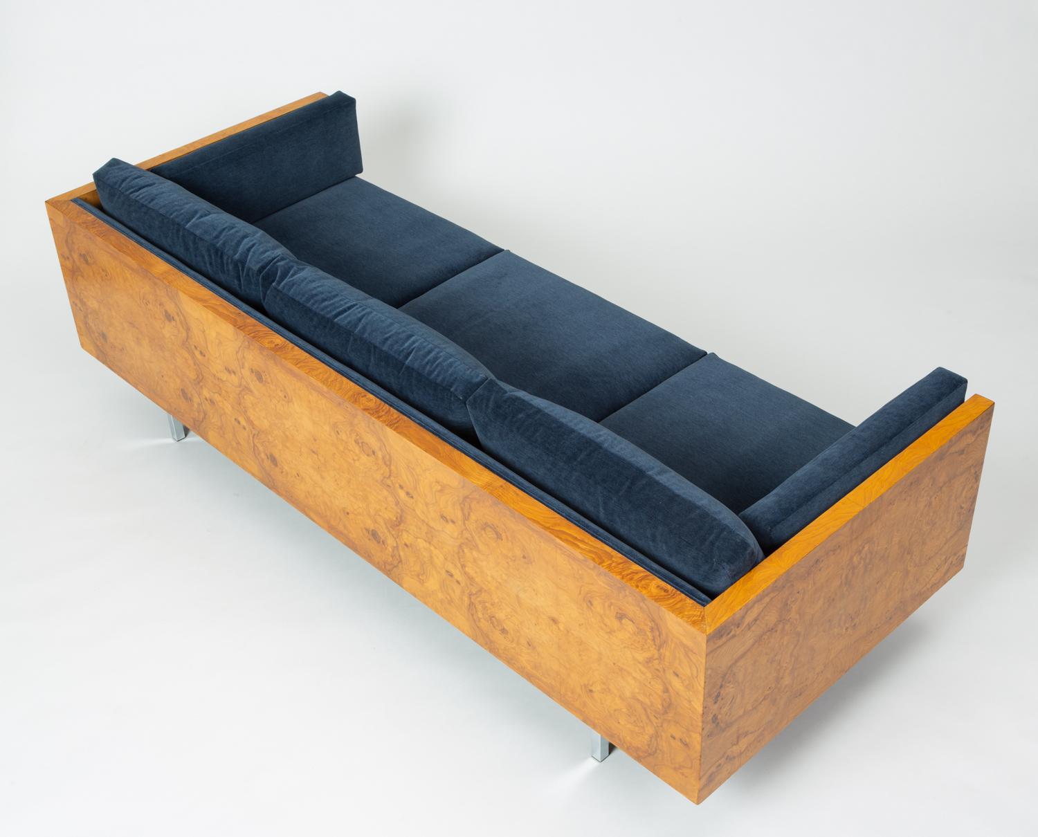 Mid-20th Century Milo Baughman Burl Wood Case Sofa for Thayer Coggin