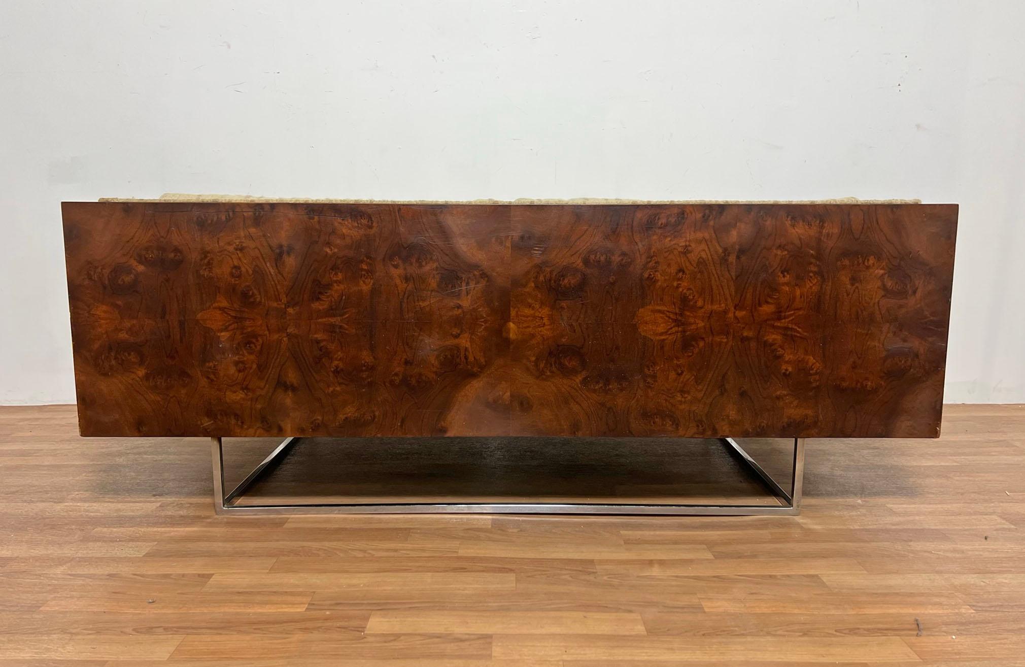 American Milo Baughman Burl Wood Cased Loveseat Sofa for Thayer Coggin, circa 1960s For Sale
