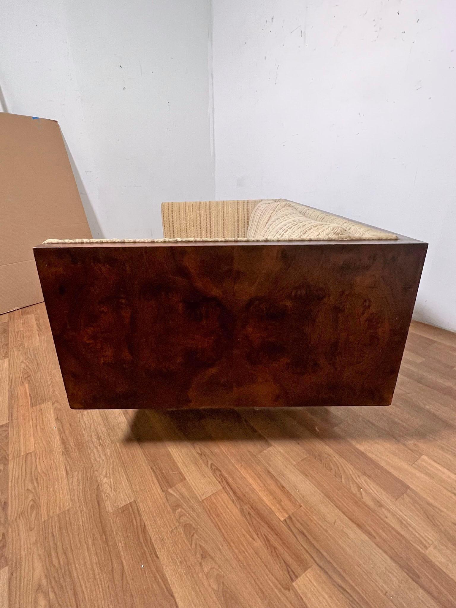 Milo Baughman Burl Wood Cased Loveseat Sofa for Thayer Coggin, circa 1960s In Good Condition In Peabody, MA