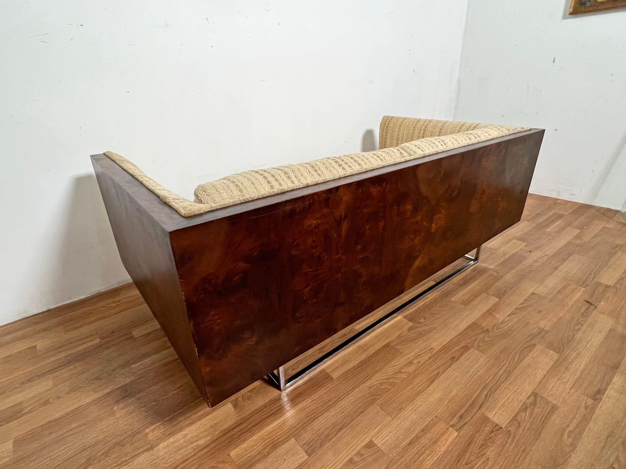 Milo Baughman Burl Wood Cased Loveseat Sofa for Thayer Coggin, circa 1960s For Sale 1
