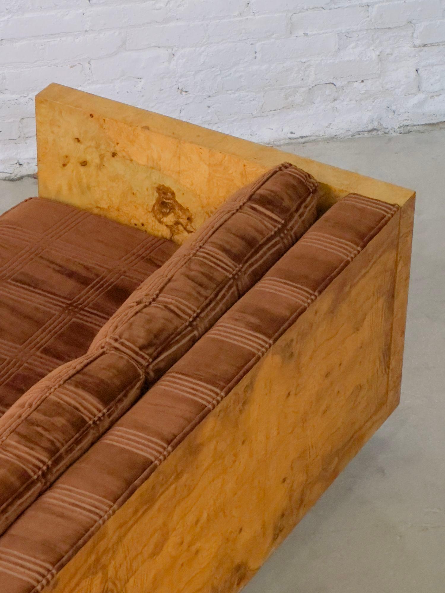 Milo Baughman Burl Wood Cased Sofa, 1970 In Good Condition For Sale In Chicago, IL