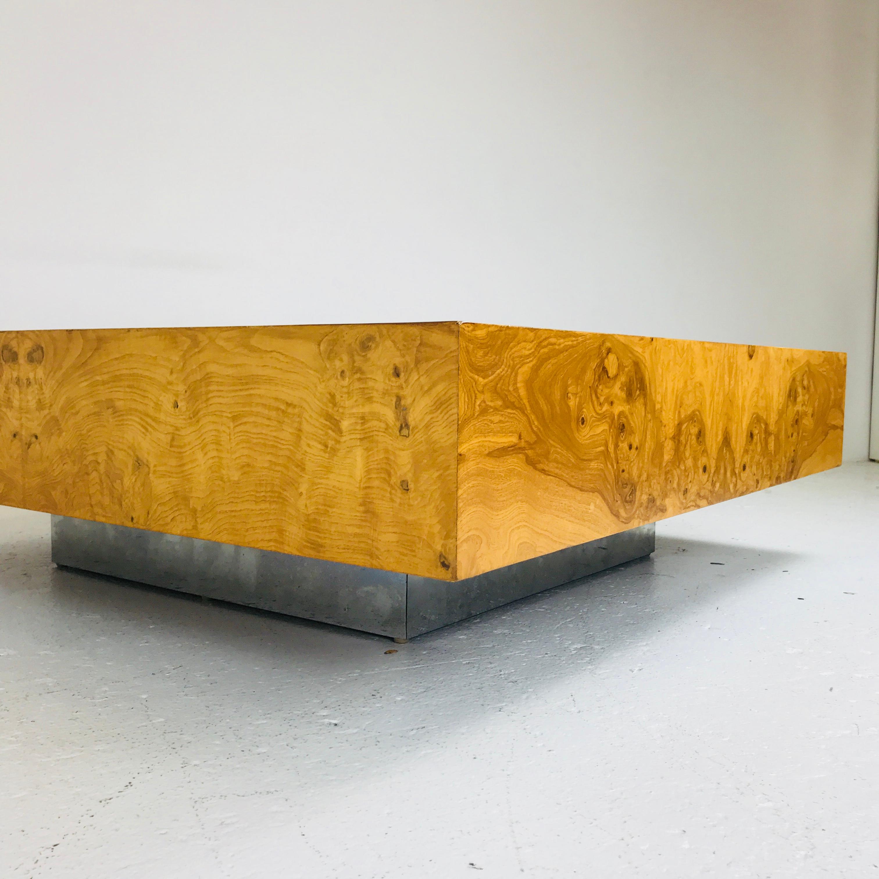Milo Baughman Burl Wood Coffee Table with Plinth Base 3