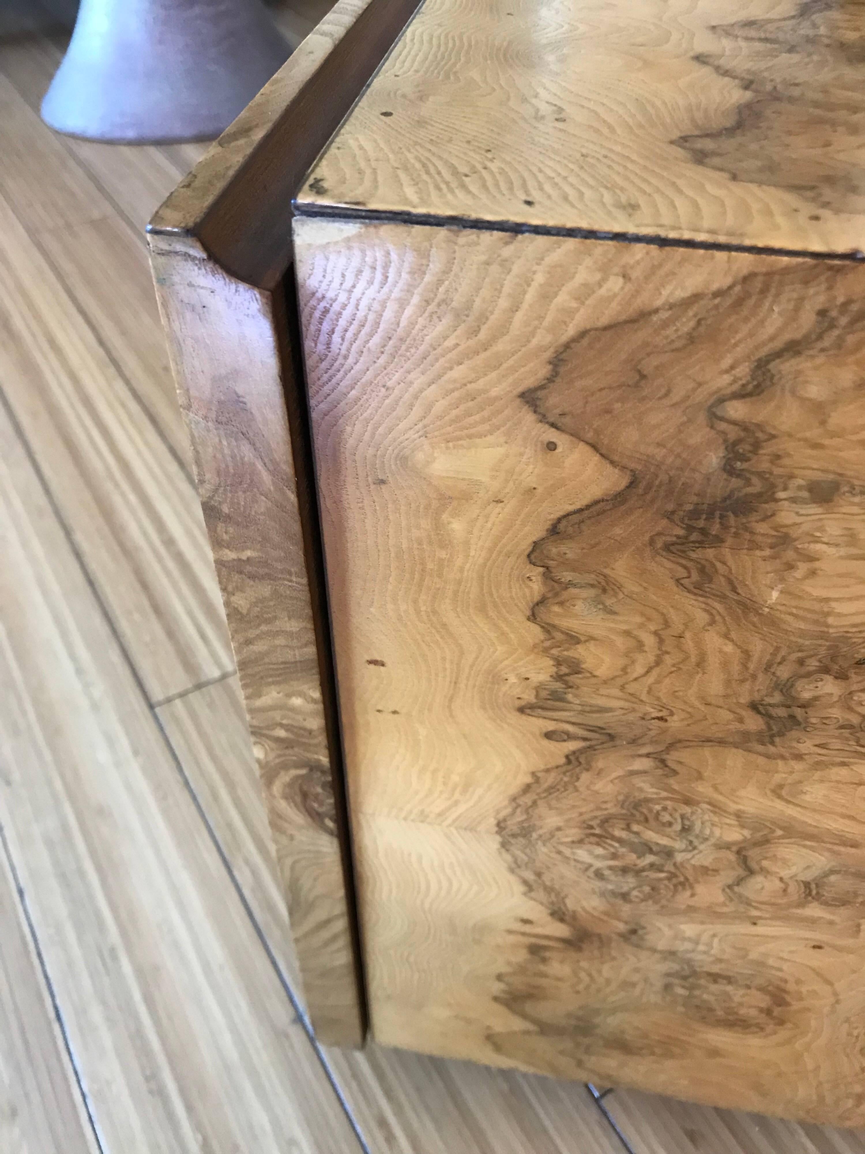 Milo Baughman Burl Wood Cube Coffee Table with Storage 4