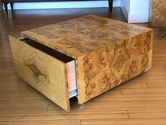 Milo Baughman Burl Wood Cube Coffee Table with Storage