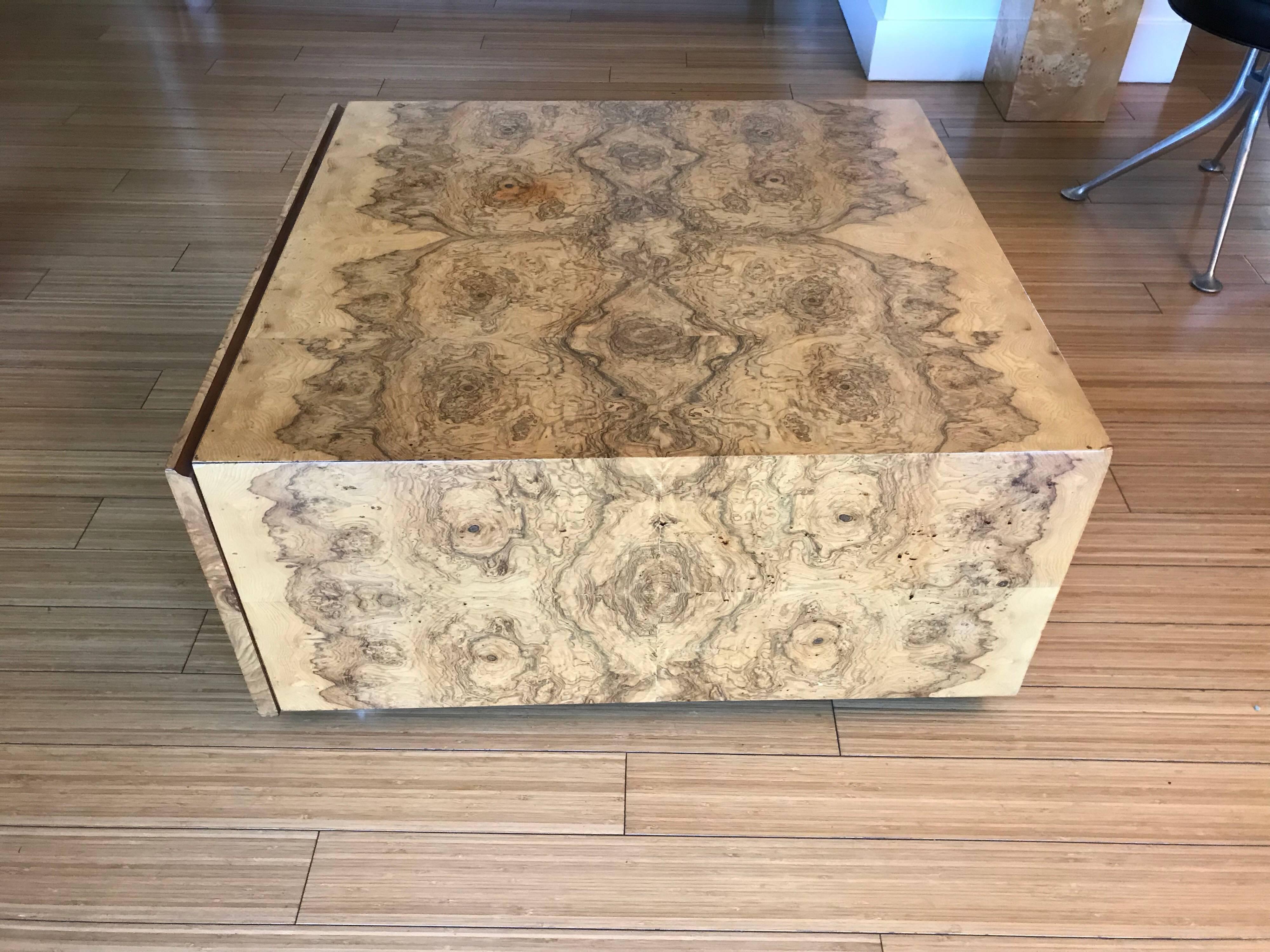 20th Century Milo Baughman Burl Wood Cube Coffee Table with Storage