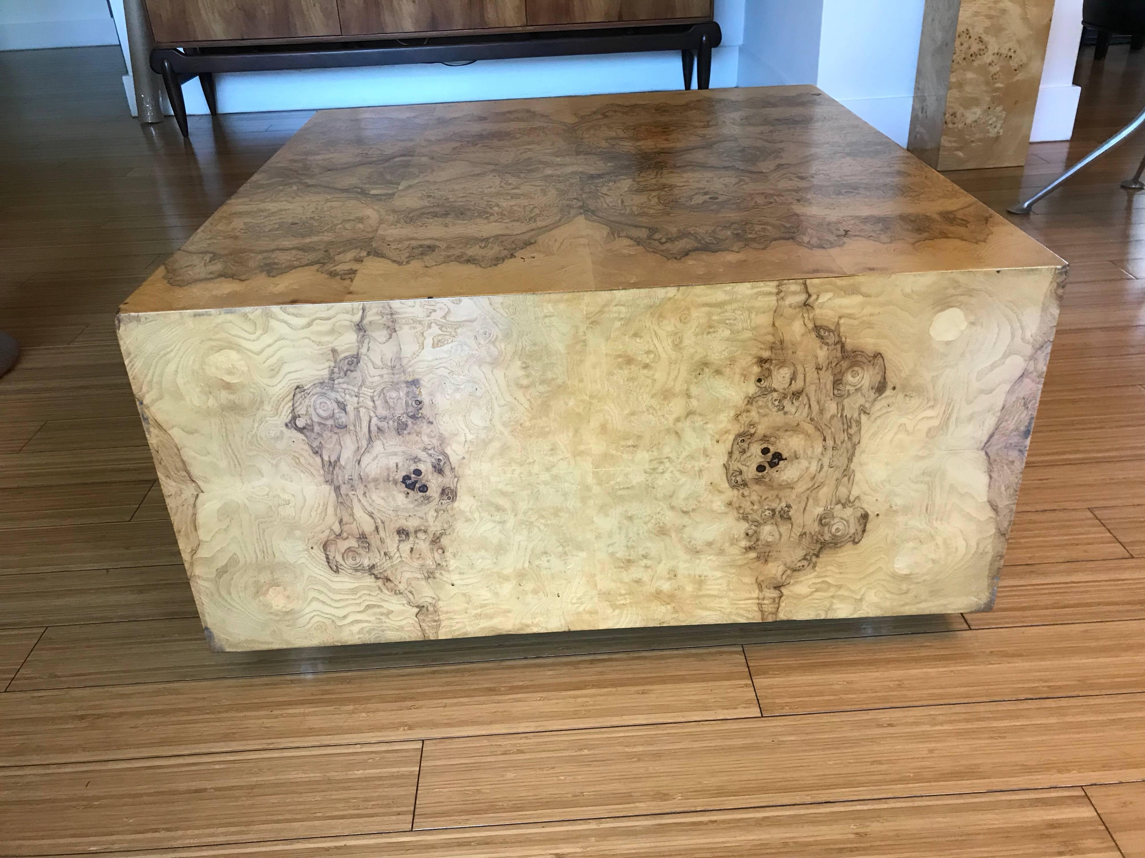 Milo Baughman Burl Wood Cube Coffee Table with Storage 2