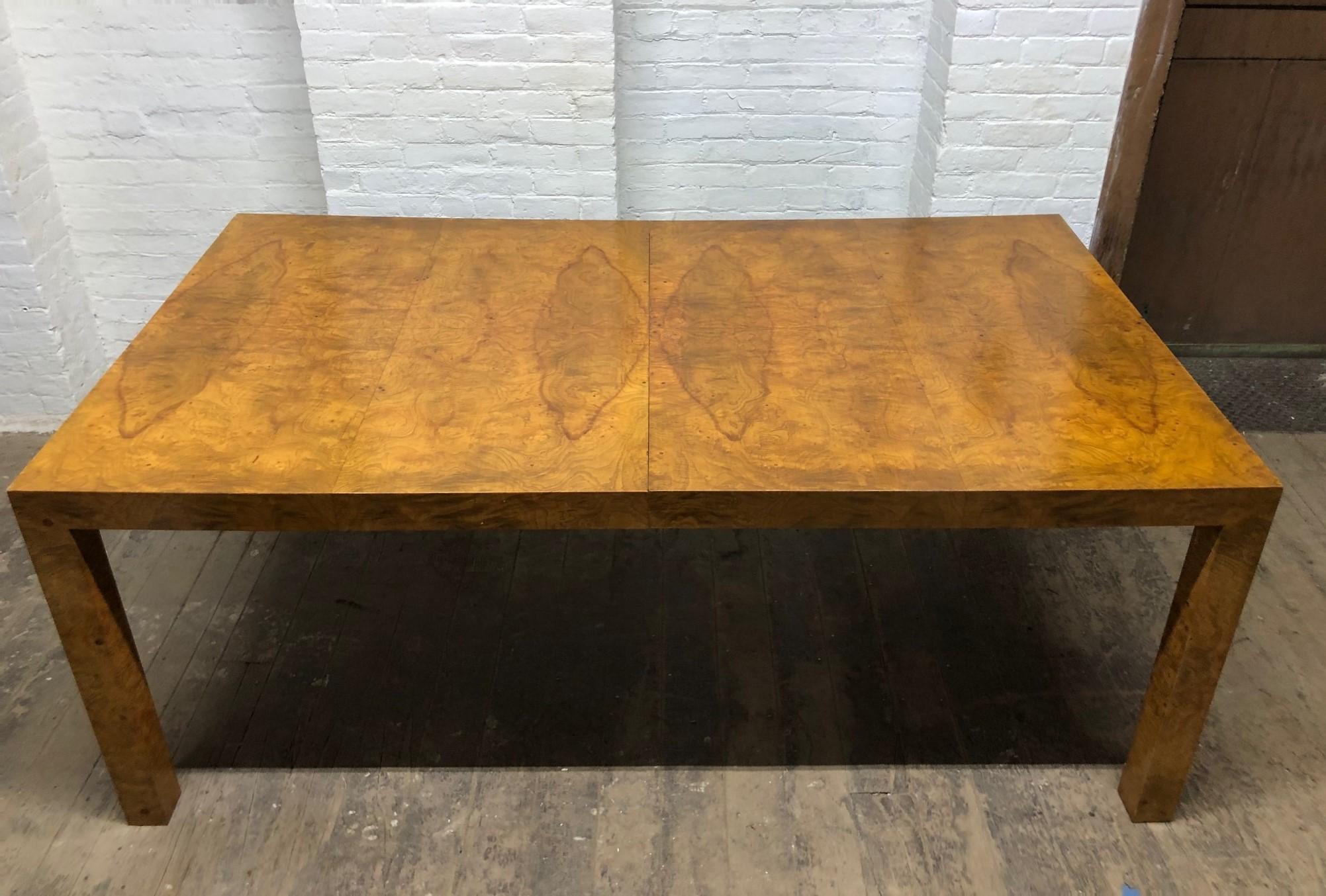 Mid-Century Modern Milo Baughman Burl Wood Dining Table with Two Leaves