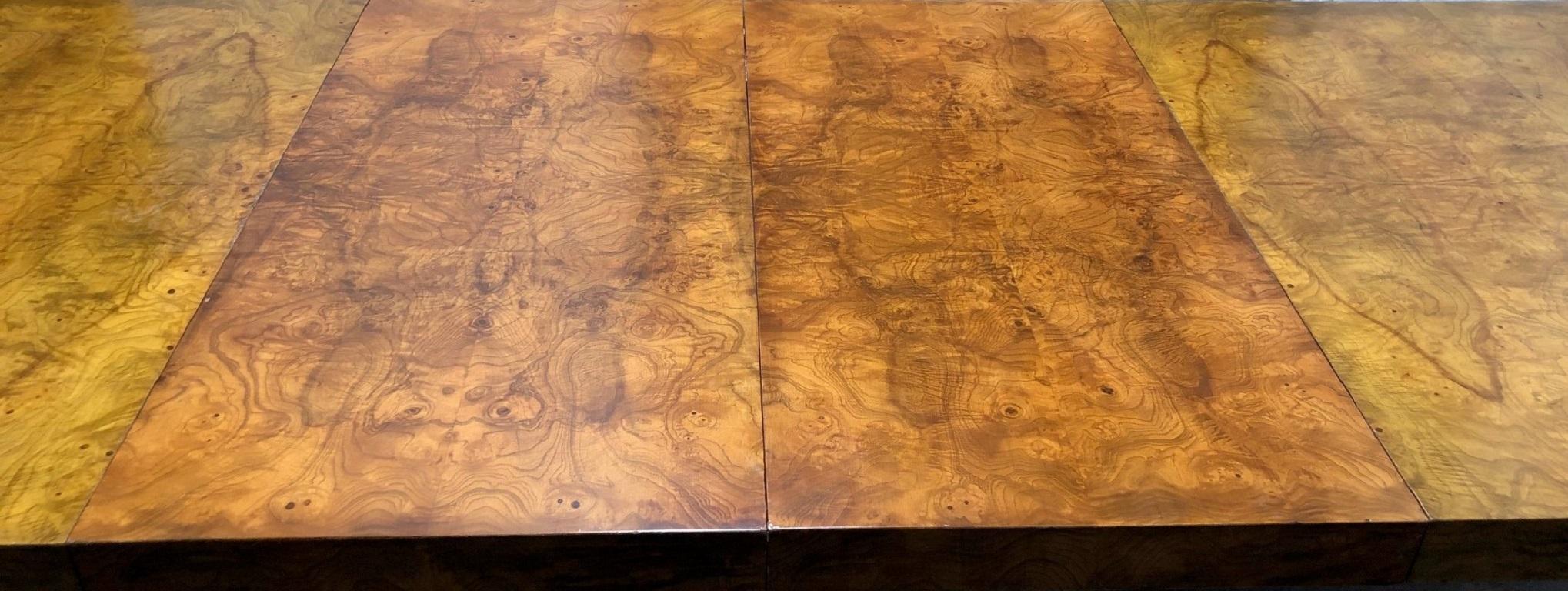 Milo Baughman Burl Wood Dining Table with Two Leaves 1