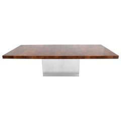 Milo Baughman Burl Wood Dining Table with Chrome Base