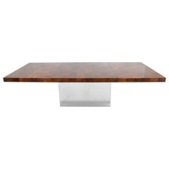 Milo Baughman Burl Wood Dining Table with Chrome Base
