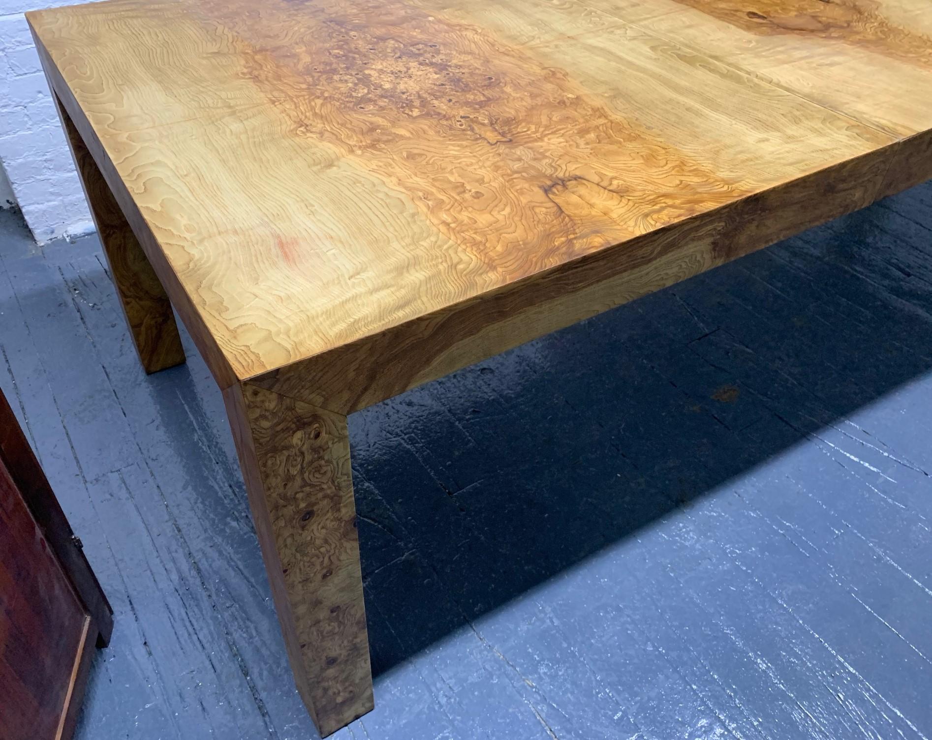 Signed Milo Baughman Burl Wood Dining Table with Two Leaves 4