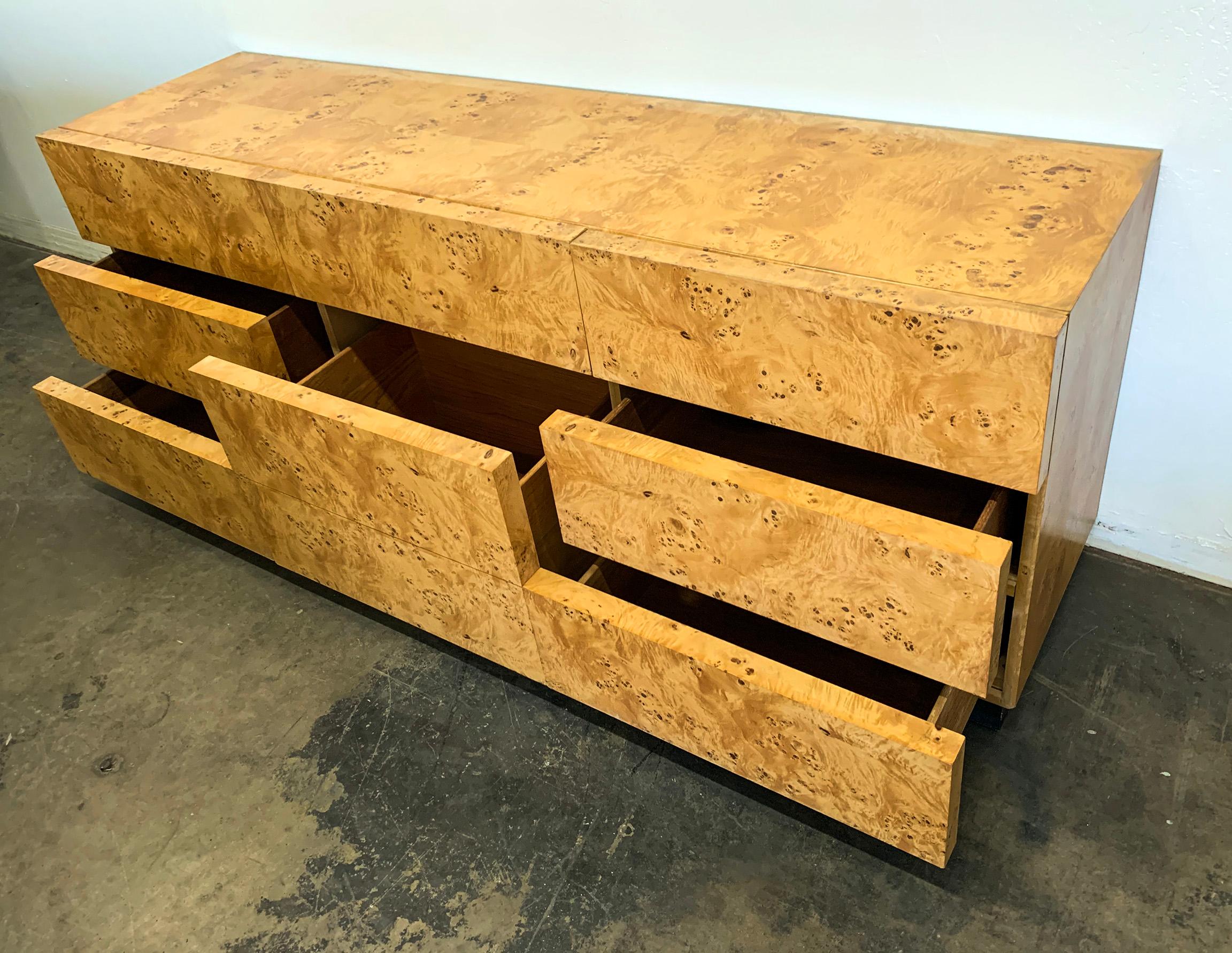 Late 20th Century Milo Baughman Burl Wood Dresser or Credenza