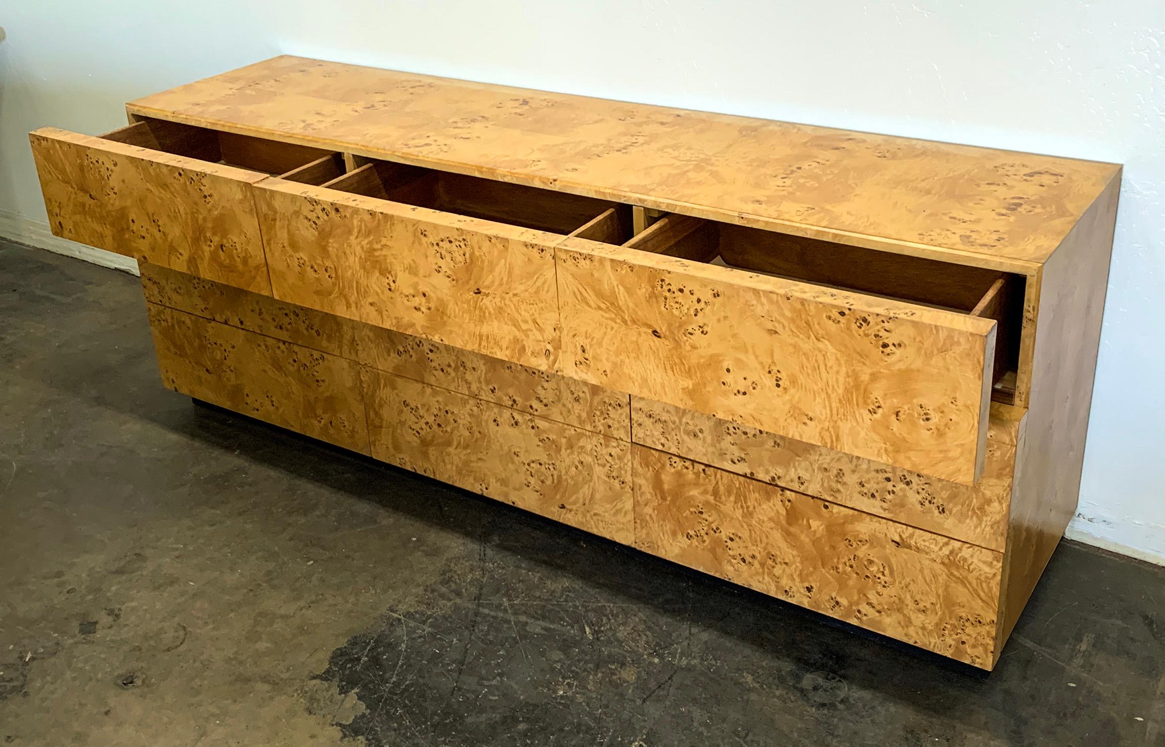 Milo Baughman Burl Wood Dresser or Credenza 1