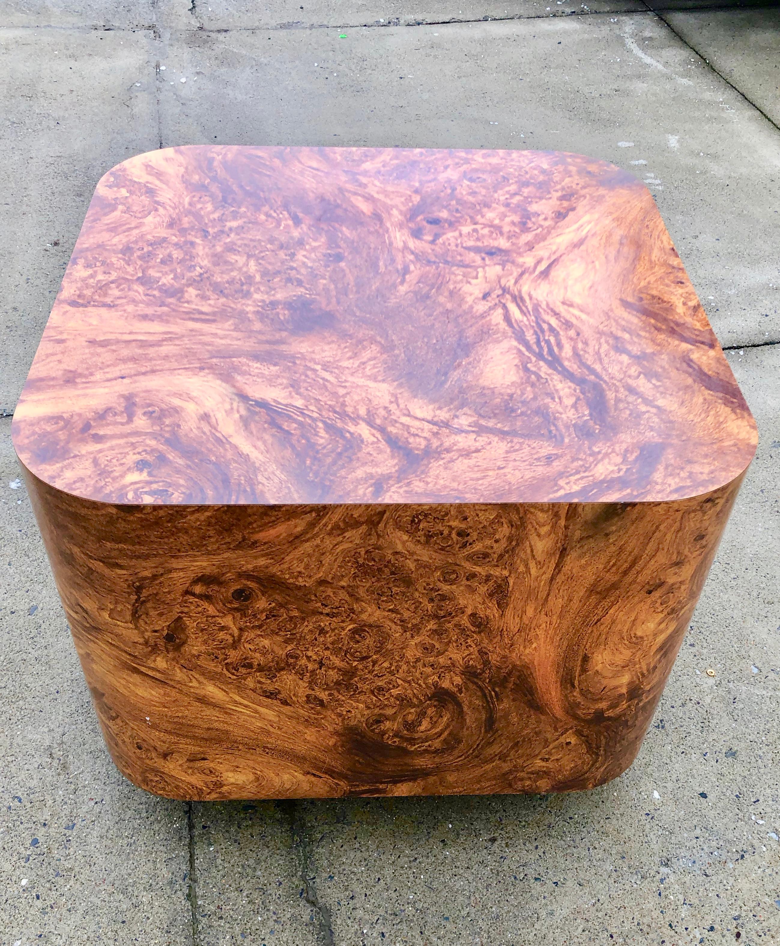 Burnished Milo Baughman Burl Wood End Table or Coffee Table