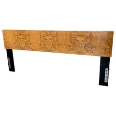 Milo Baughman Style Burl Wood King Headboard