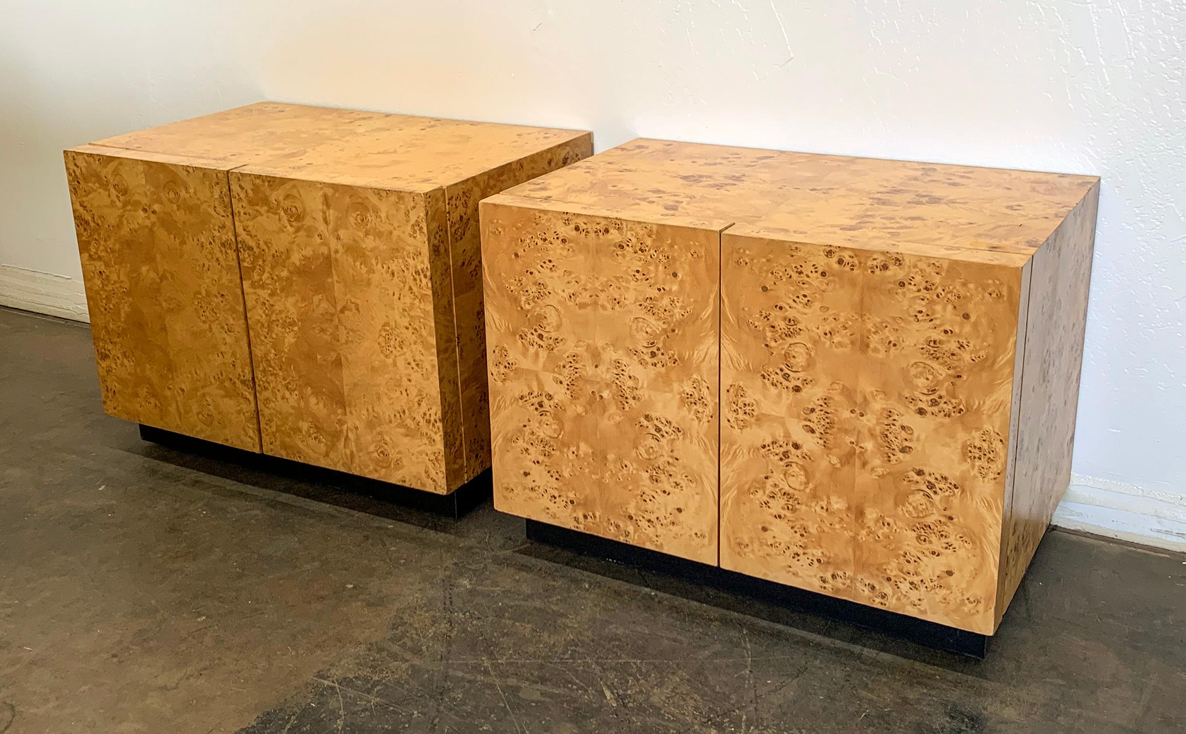 Mid-Century Modern Milo Baughman Burl Wood Nightstands or Side Tables, a Pair