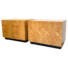 Milo Baughman Burl Wood Nightstands or Side Tables, a Pair