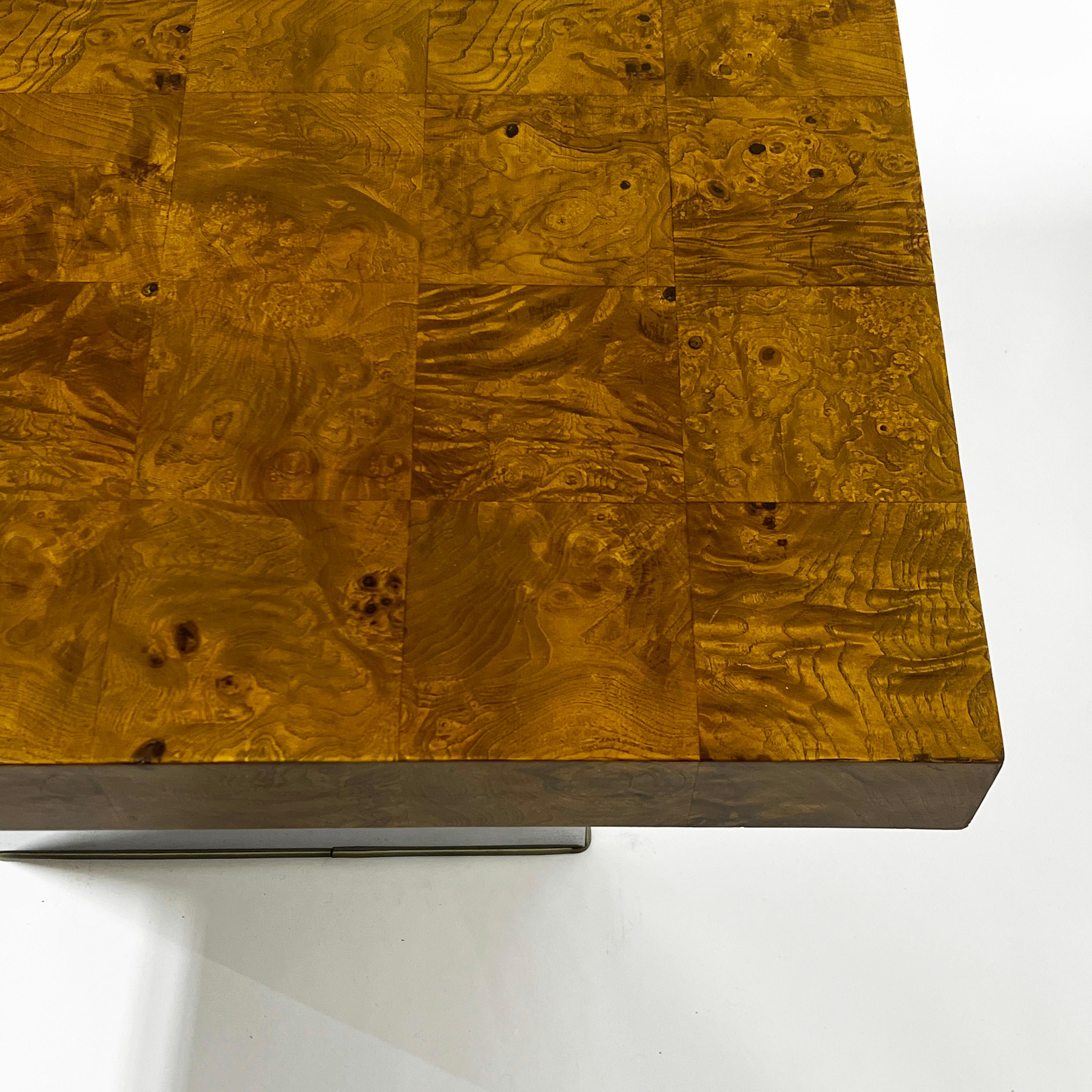 Chrome Milo Baughman Burl Wood Occasional or Coffee Table Ca. 1970s