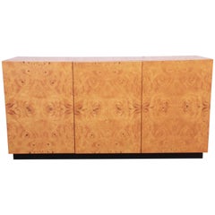 Milo Baughman Burled Olive Wood Sideboard Credenza, Newly Refinished