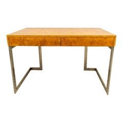 Milo Baughman Burlwood and Nickel Framed Writing Desk