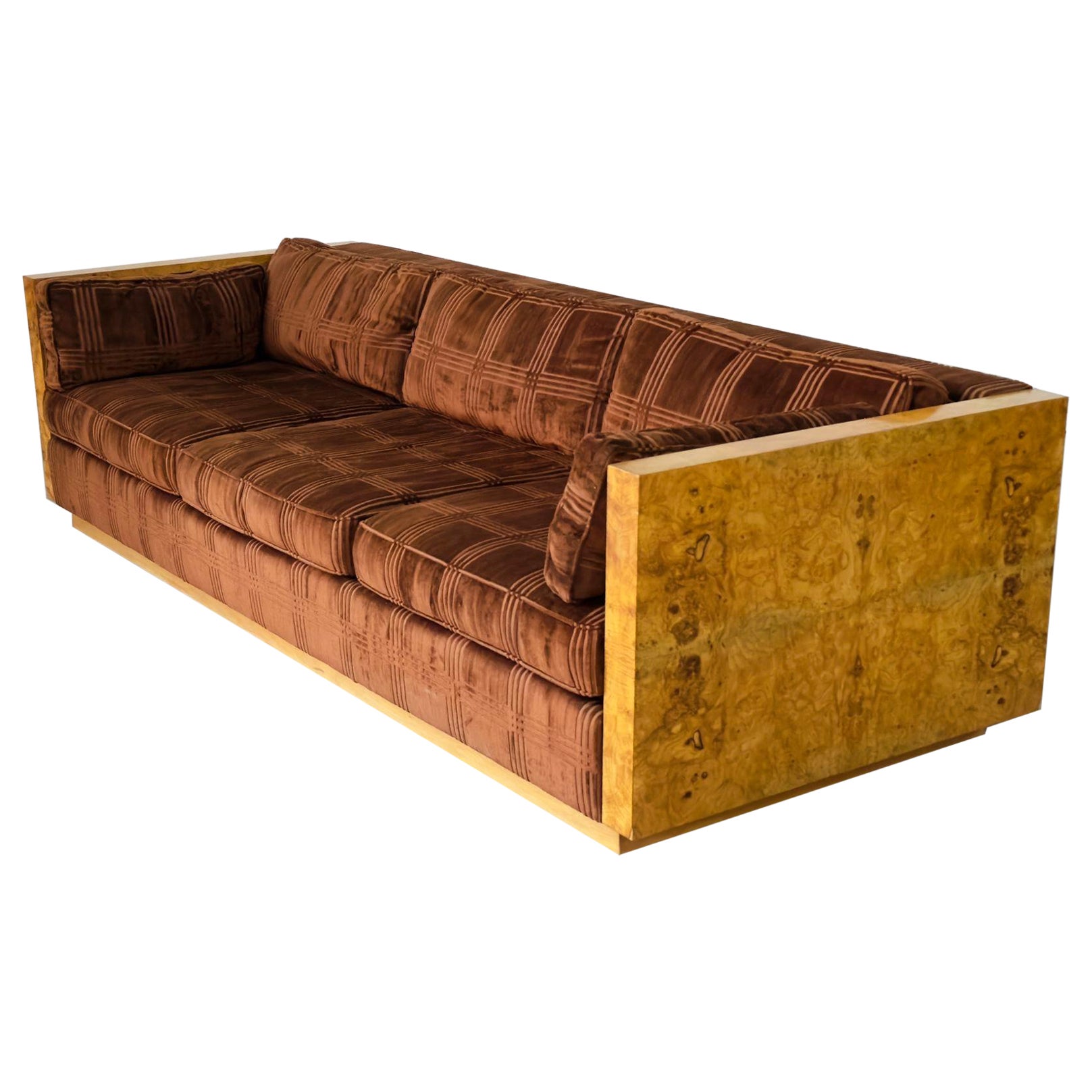 Milo Baughman Burlwood Cased Sofa, 1970