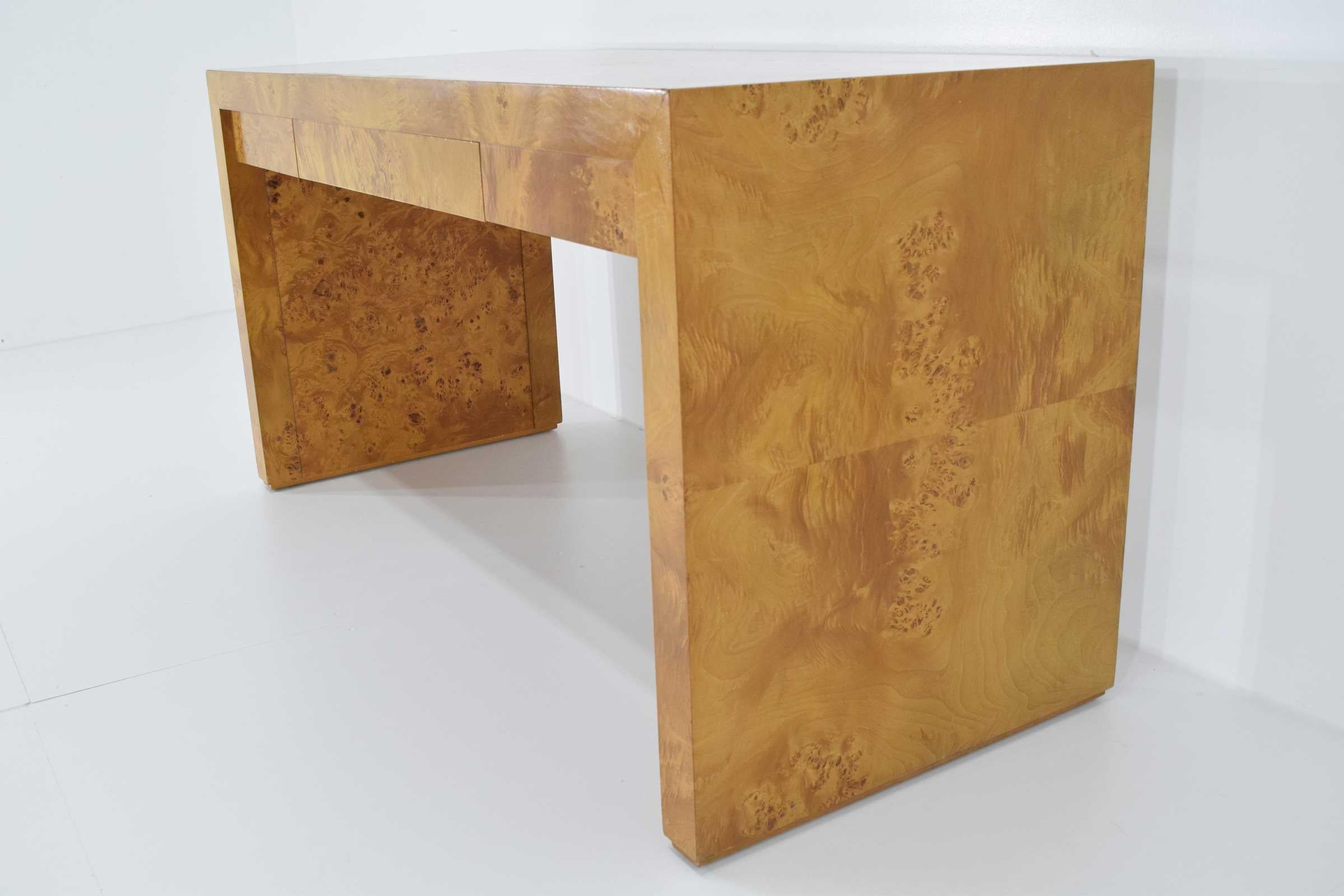 American Milo Baughman Burl Wood Desk