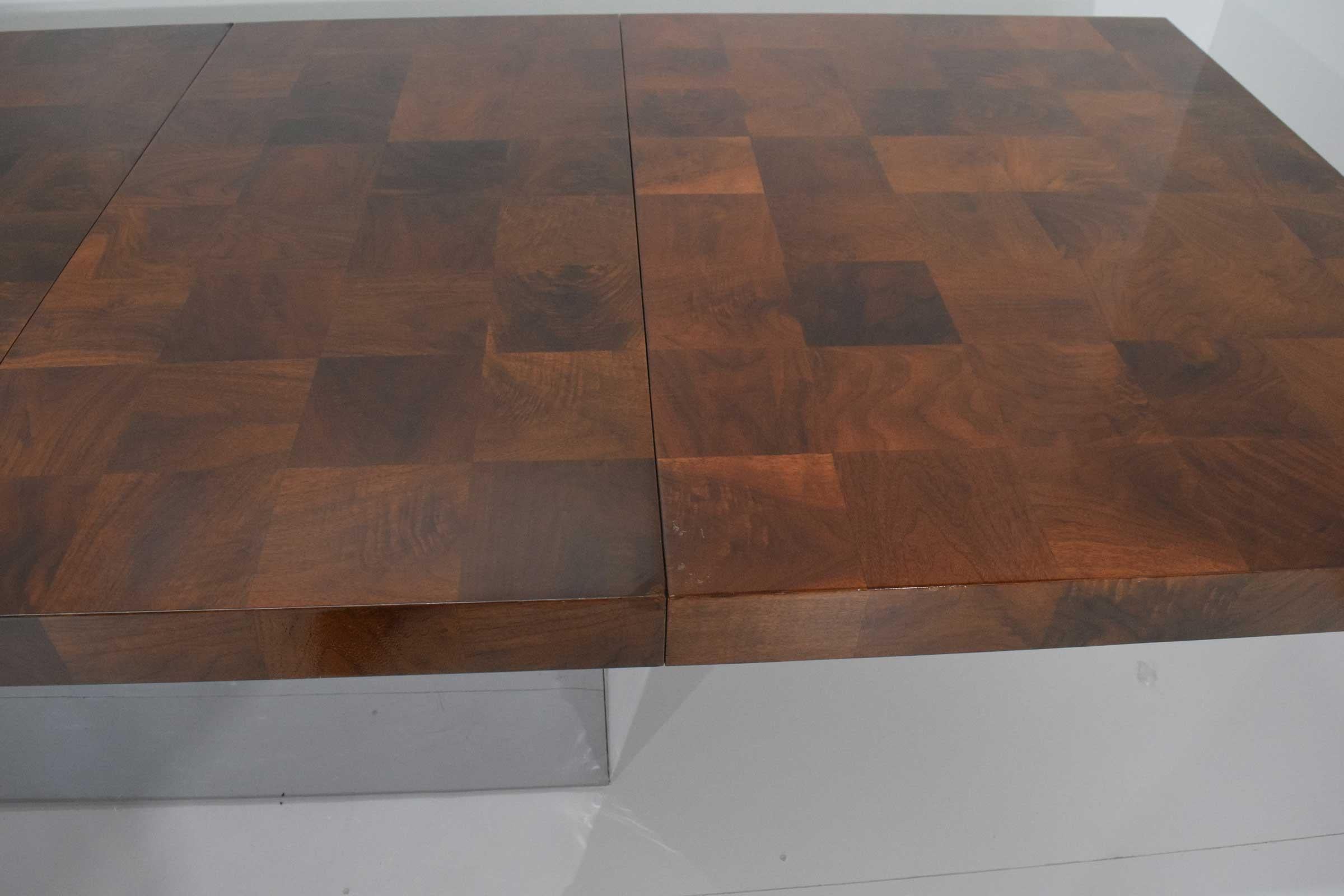 Mid-Century Modern Milo Baughman Burl Wood Dining Table with Chrome Base