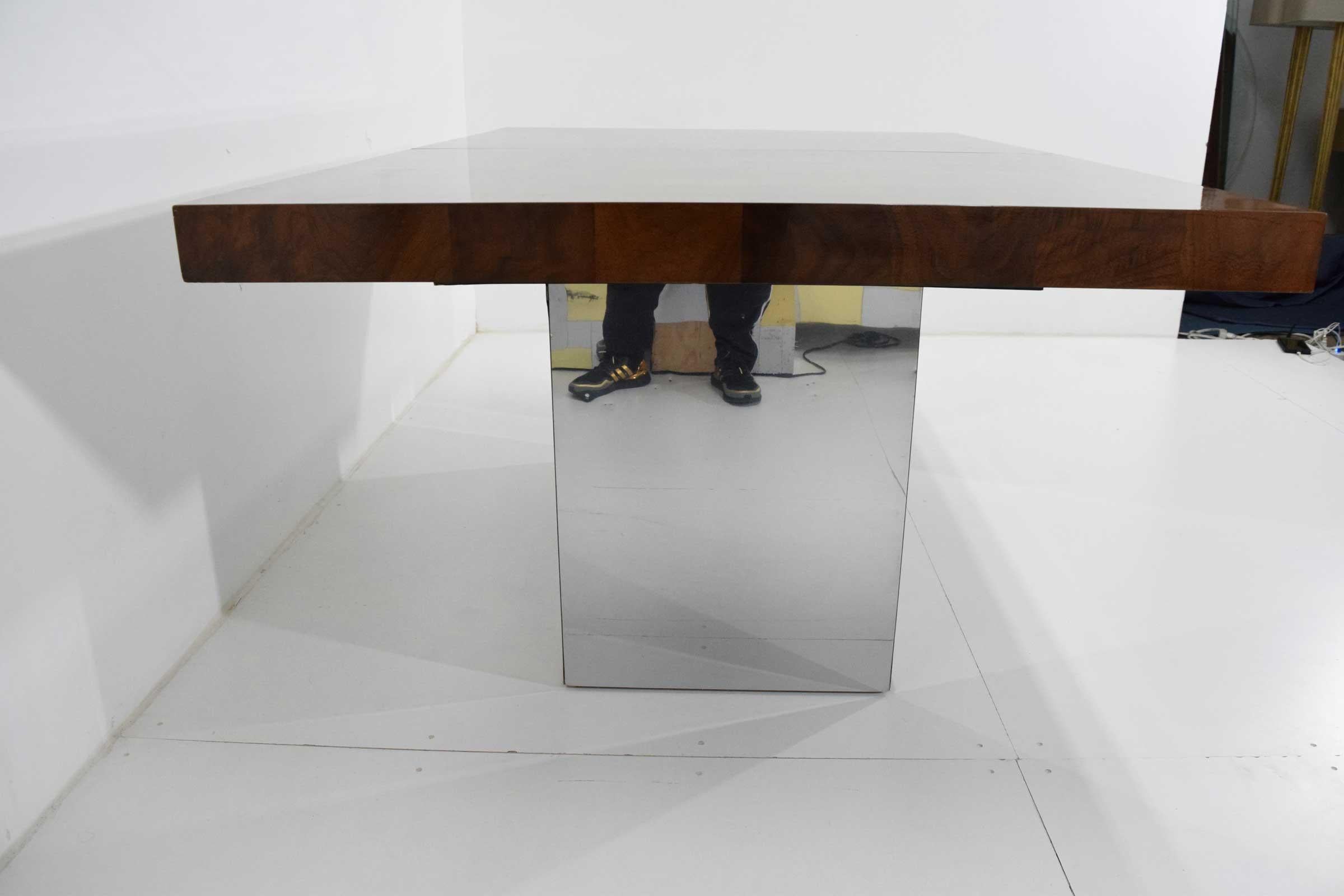 20th Century Milo Baughman Burl Wood Dining Table with Chrome Base