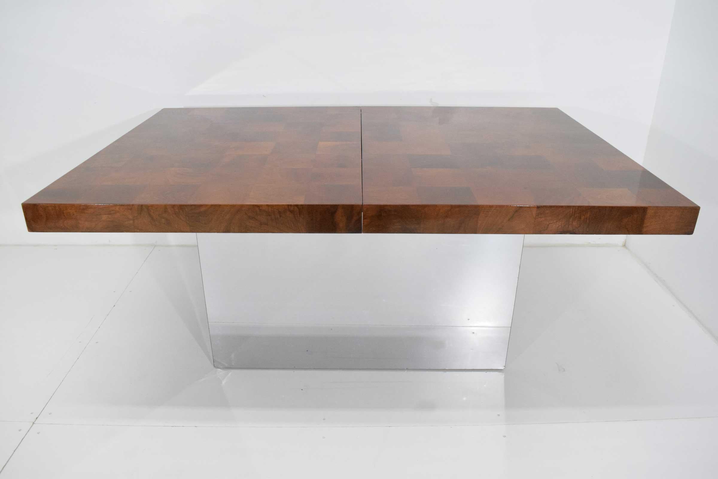 Milo Baughman Burl Wood Dining Table with Chrome Base 2