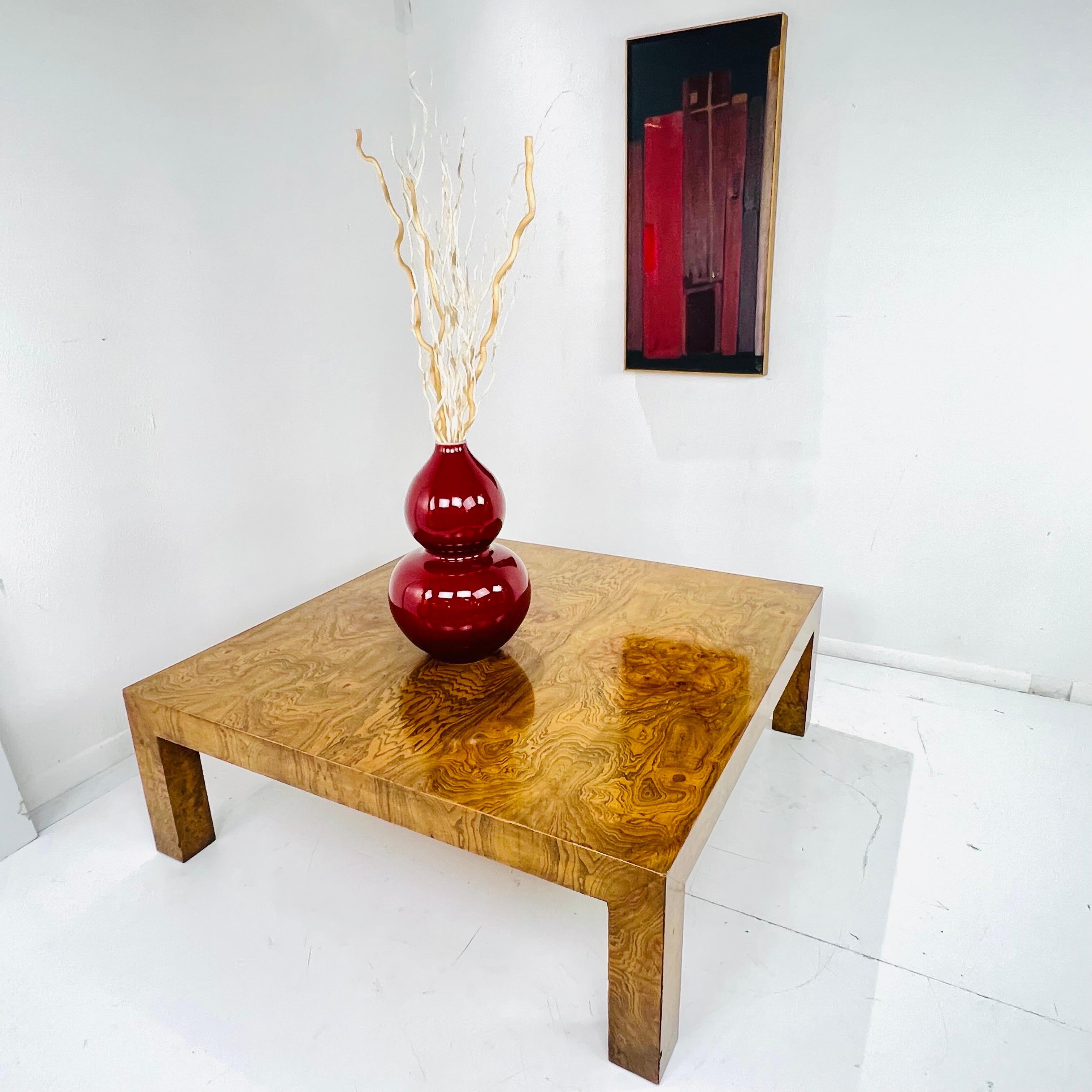 Mid-Century Modern Milo Baughman Burlwood Parsons Coffee Table For Sale