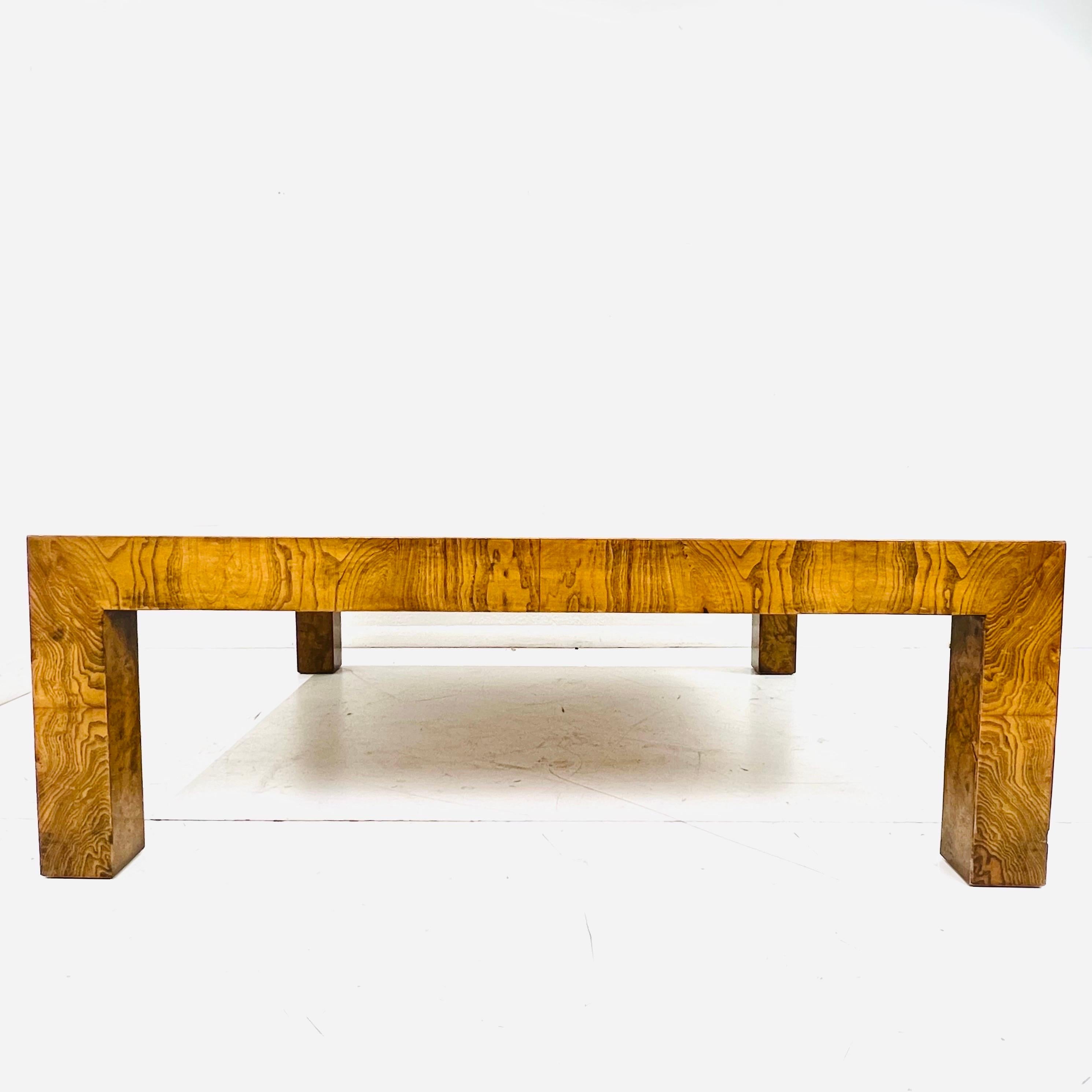 Milo Baughman Burlwood Parsons Coffee Table In Good Condition For Sale In Dallas, TX